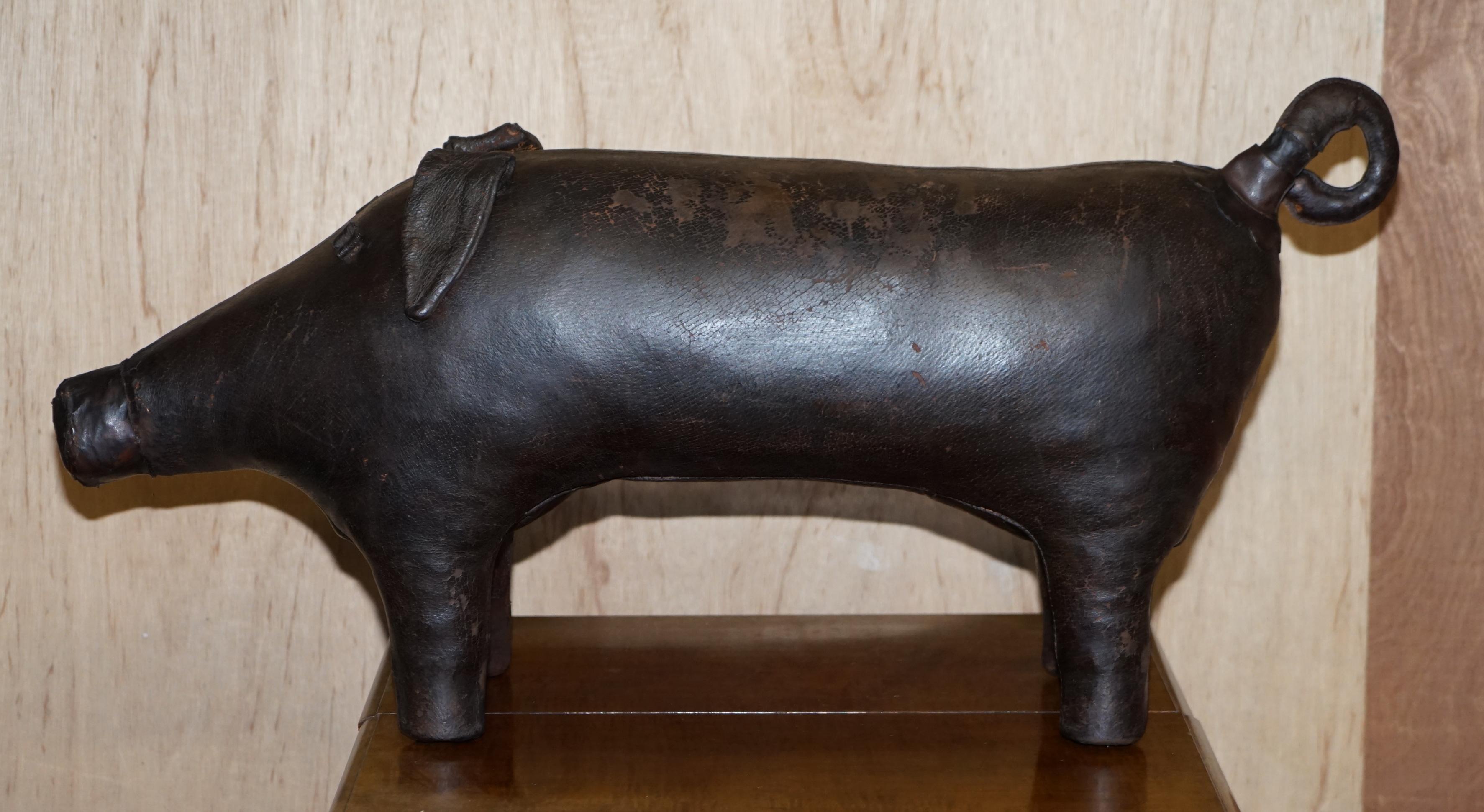Art Deco 1930's Extra Large Liberty's London Omersa Brown Leather Pig Footstool Stool For Sale