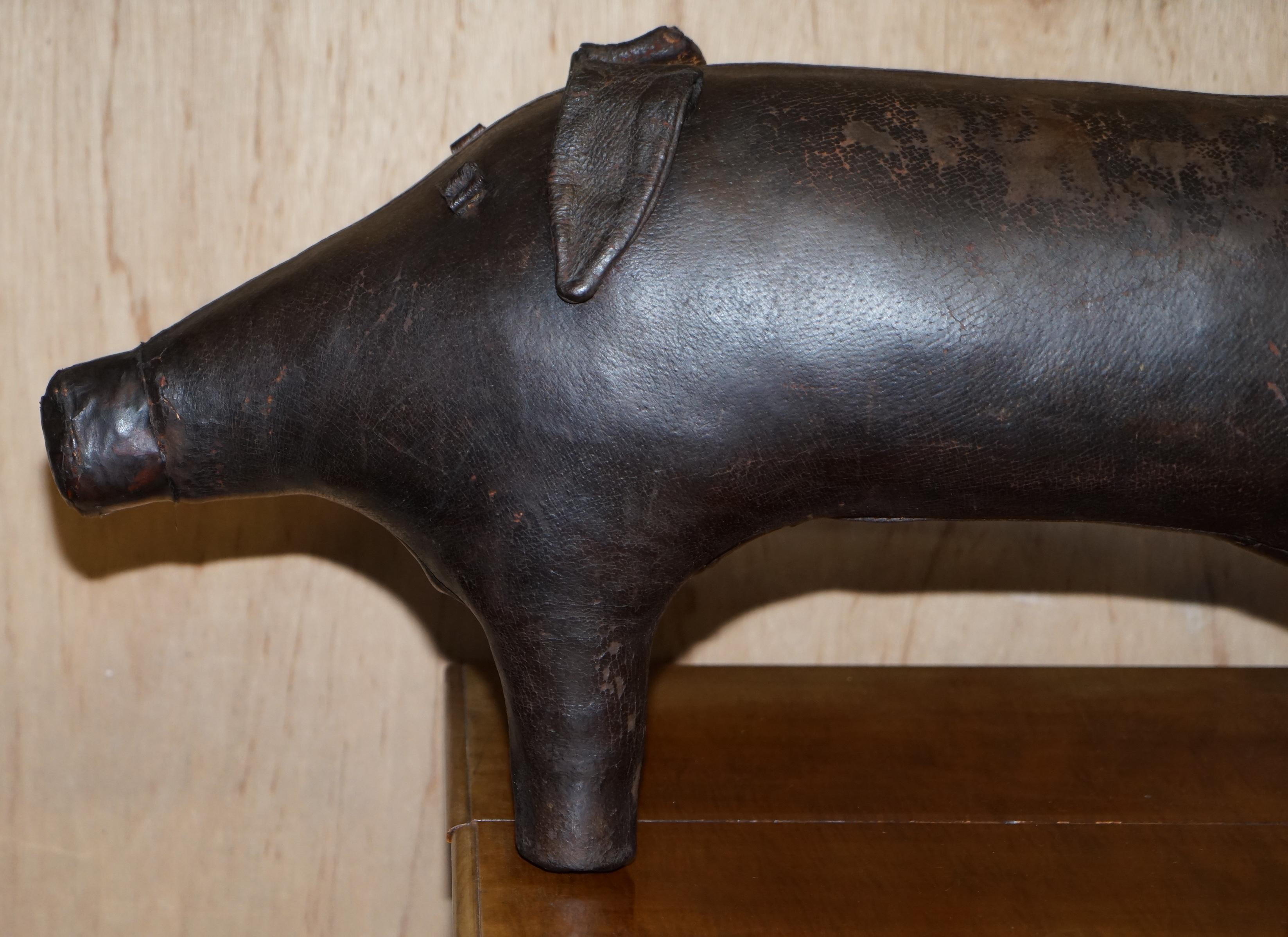 European 1930's Extra Large Liberty's London Omersa Brown Leather Pig Footstool Stool For Sale