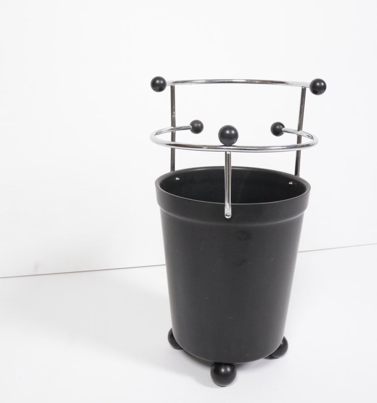 1930s Extreme Rare Art Deco Black Bakelite and Chrome Umbrella Stand