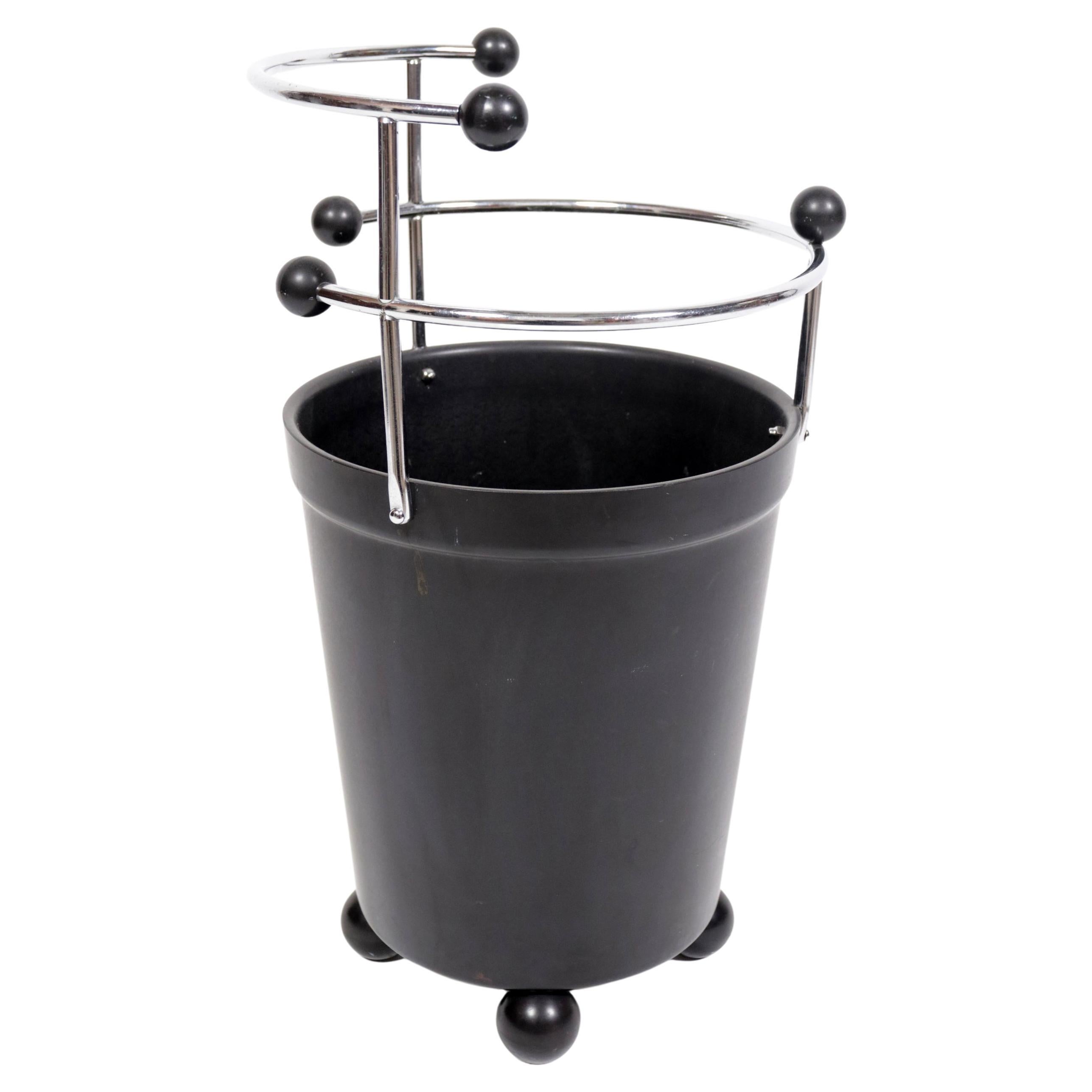 1930s Extreme Rare Art Deco Black Bakelite and Chrome Umbrella Stand For Sale