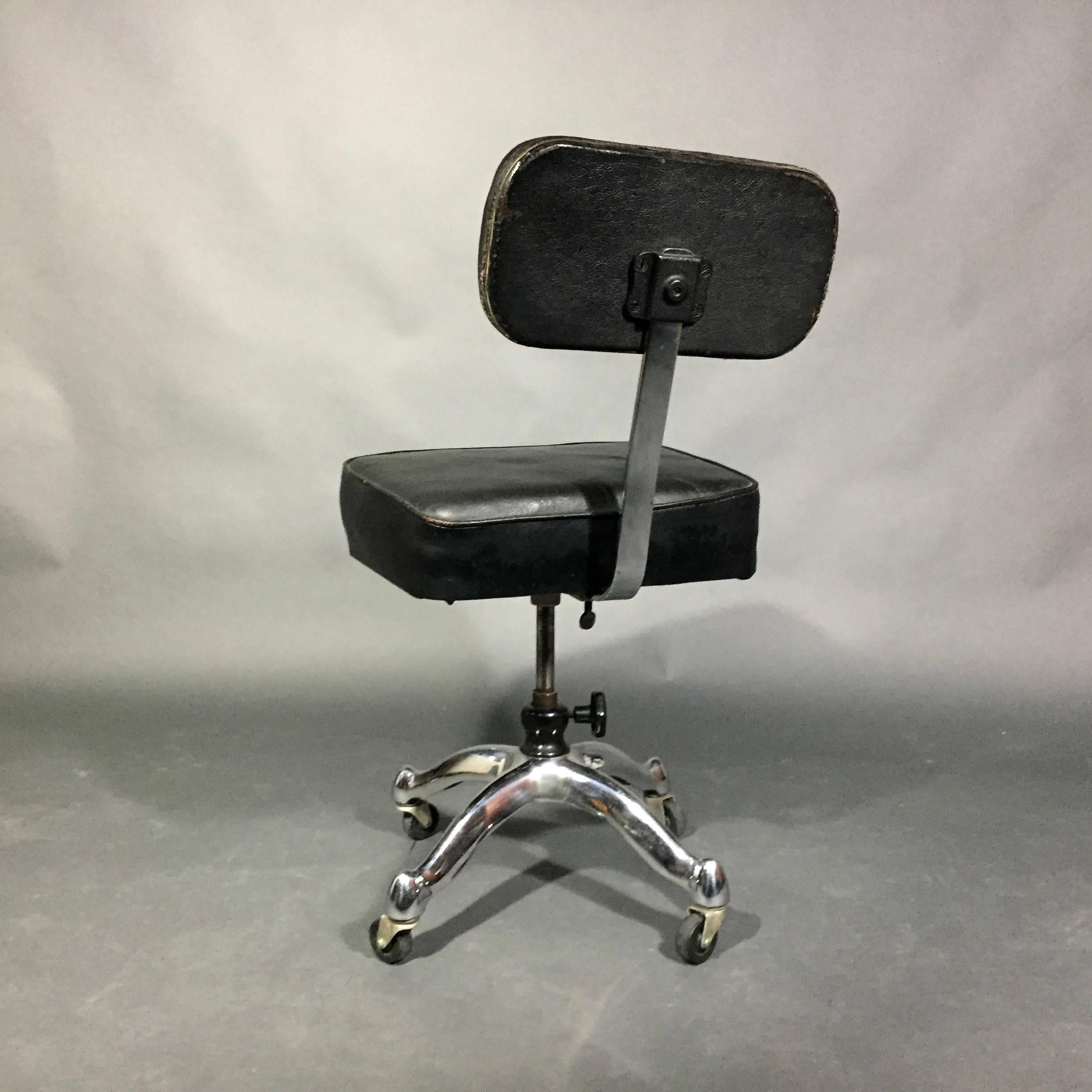 American 1930s F & F Koenigkramer Desk Chair, Chromed Steel and Naugahyde