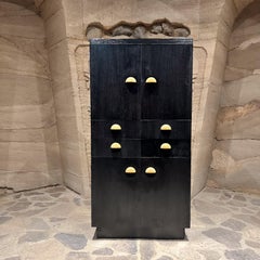 1930s Fabulous Art Deco Ebonized Tall Cabinet Dry Bar in Oak