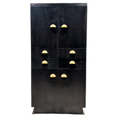 1930s Fabulous Art Deco Ebonized Tall Cabinet Dry Bar in Oak