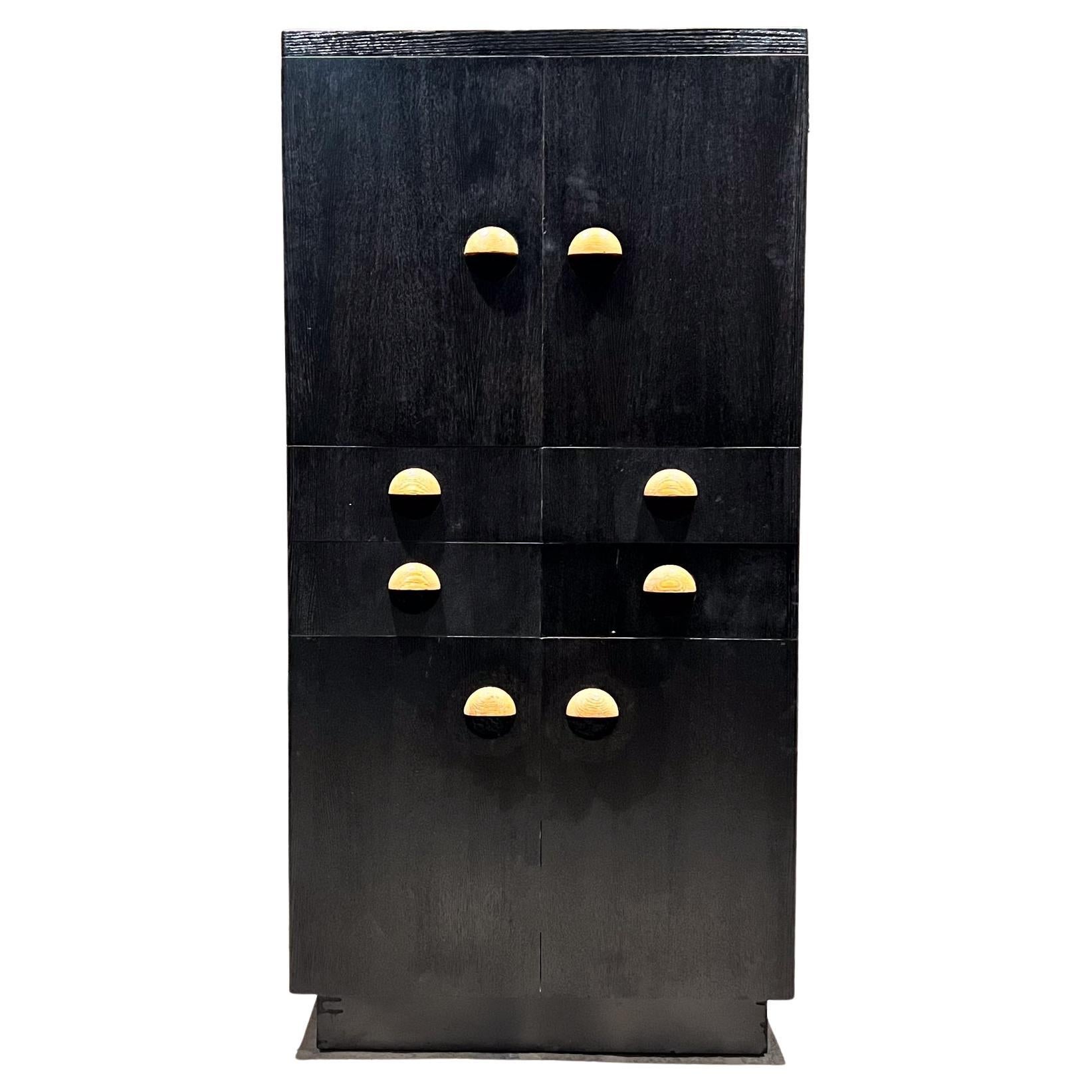 1930s Fabulous Art Deco Ebonized Tall Cabinet Dry Bar in Oak For Sale