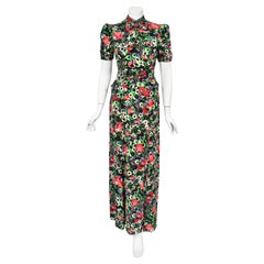 1930's Fashion Originators Guild Rhinestone Studded Floral Silk Neck-Bow Gown