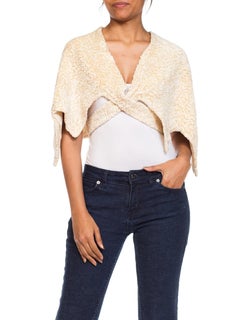 1930S Ivory Silk Faux Lamb Fur Wrap Cape