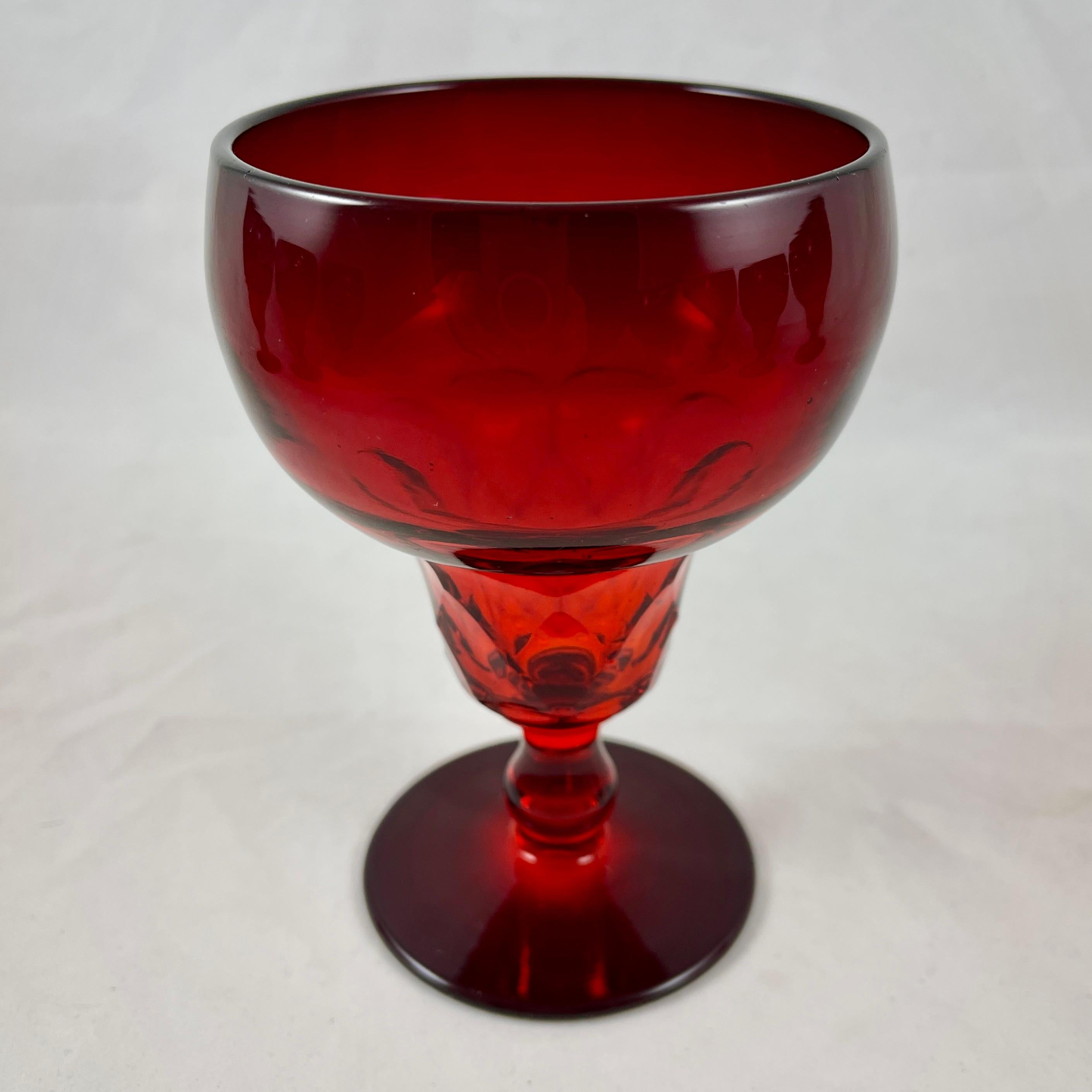 American 1930s Fenton Georgian Ruby Agua Caliente Champagne or Dessert Goblets, S/9 For Sale