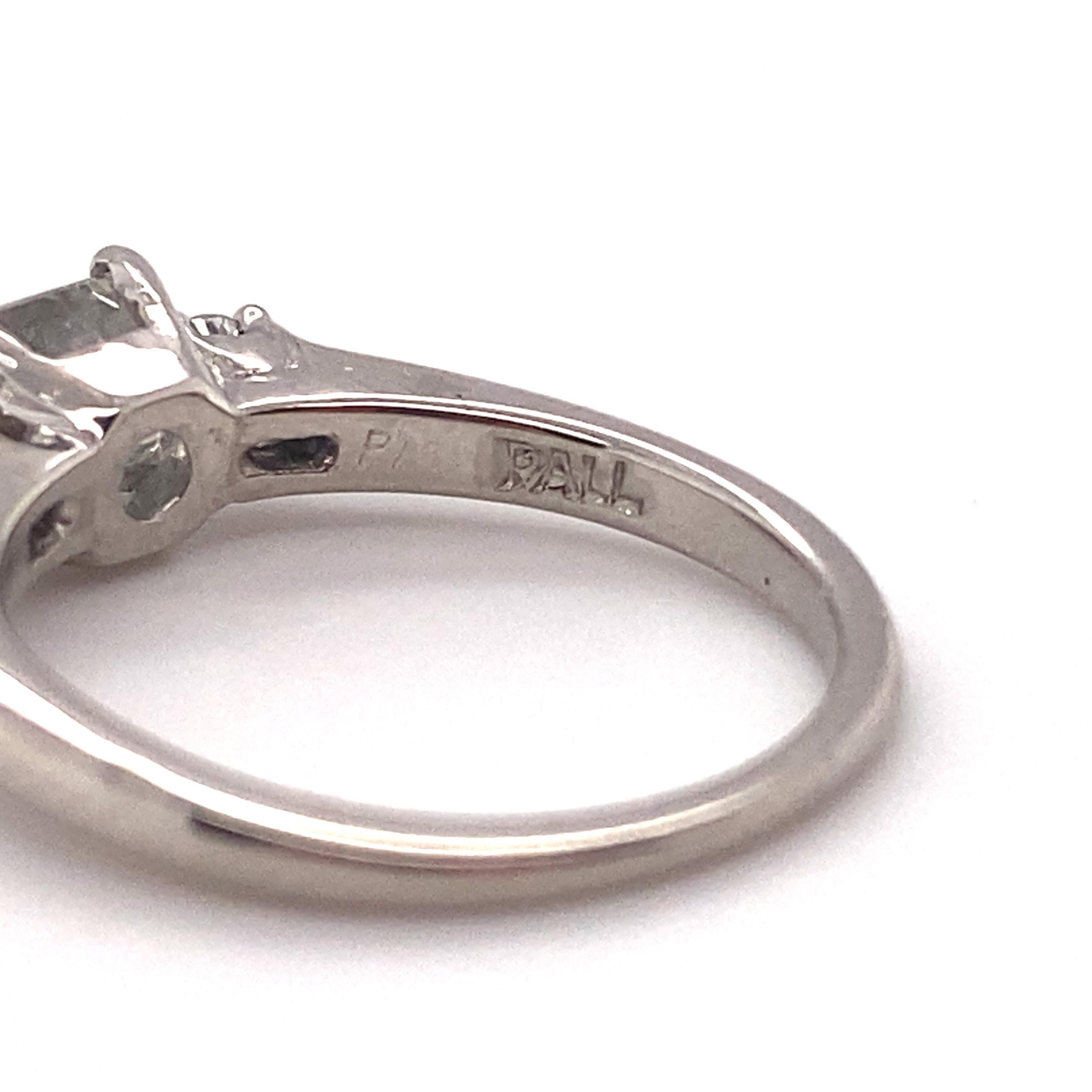 Verlobungsring mit 0,60 Karat Diamant im Smaragdschliff aus Palladium, F&F Felger, 1930er Jahre Damen