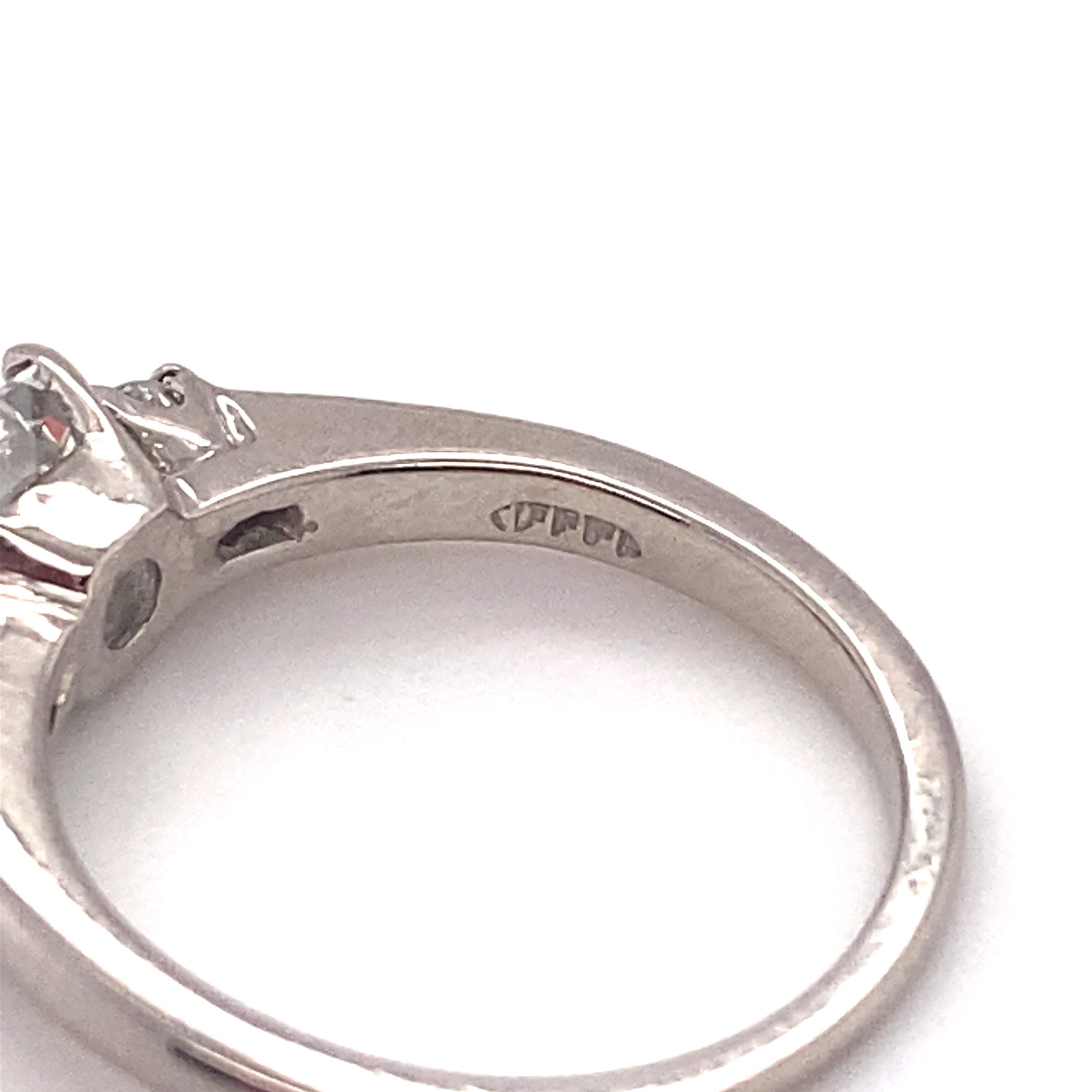 Art Deco 1930s F&F Felger 0.60 Carat Emerald Cut Diamond Engagement Ring in Palladium For Sale