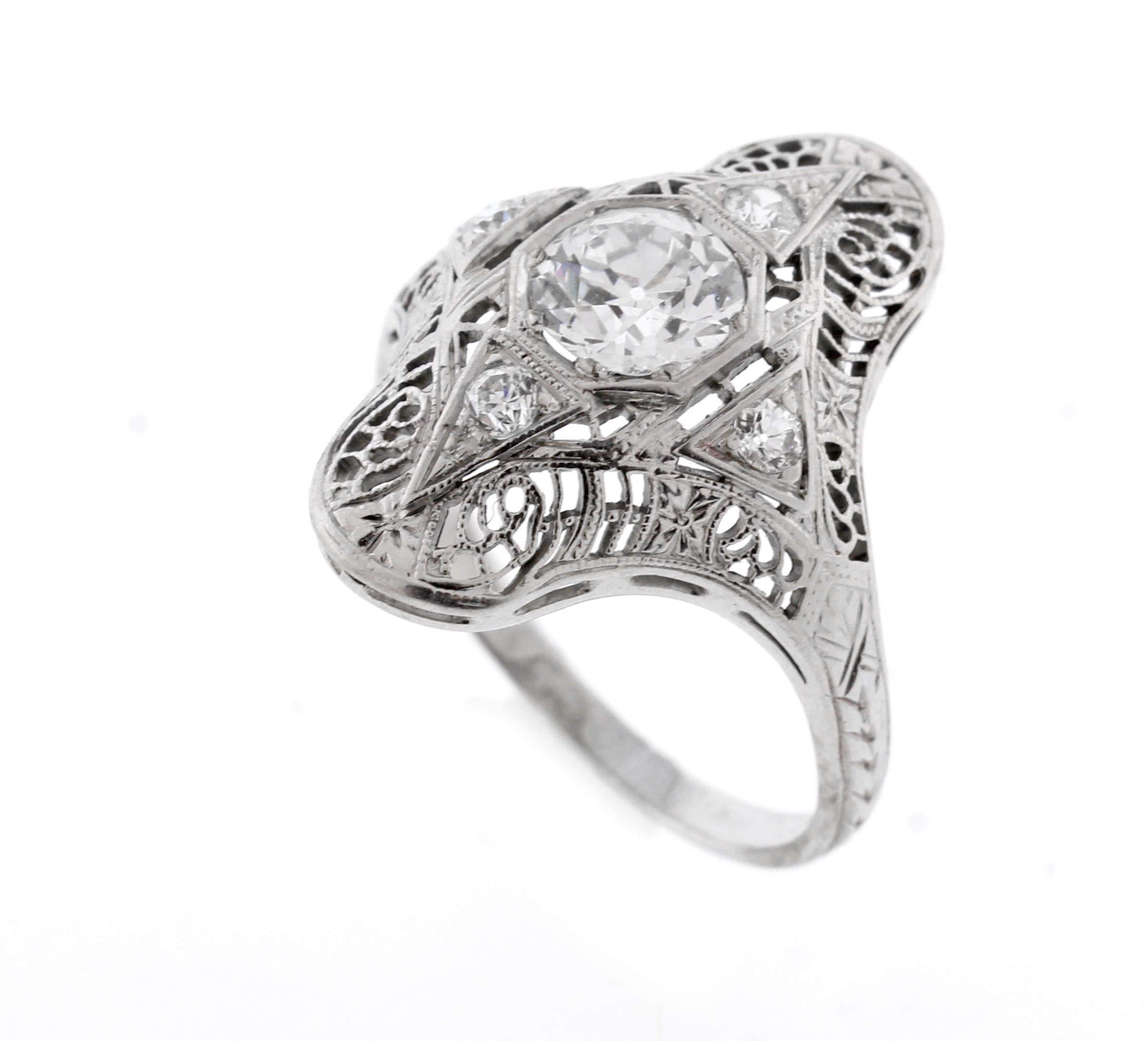 Old European Cut 1930s Filigree Old European Diamond Ring