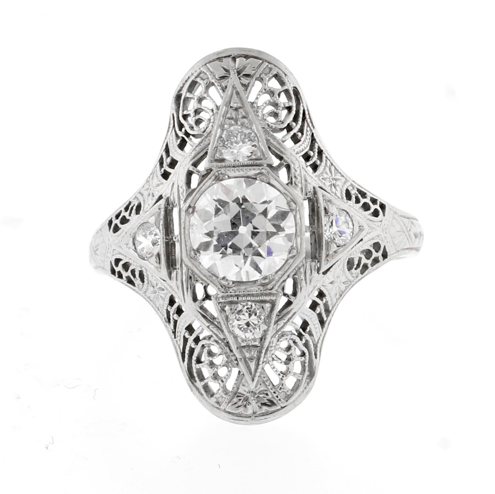 1930s Filigree Old European Diamond Ring In Good Condition In Bethesda, MD