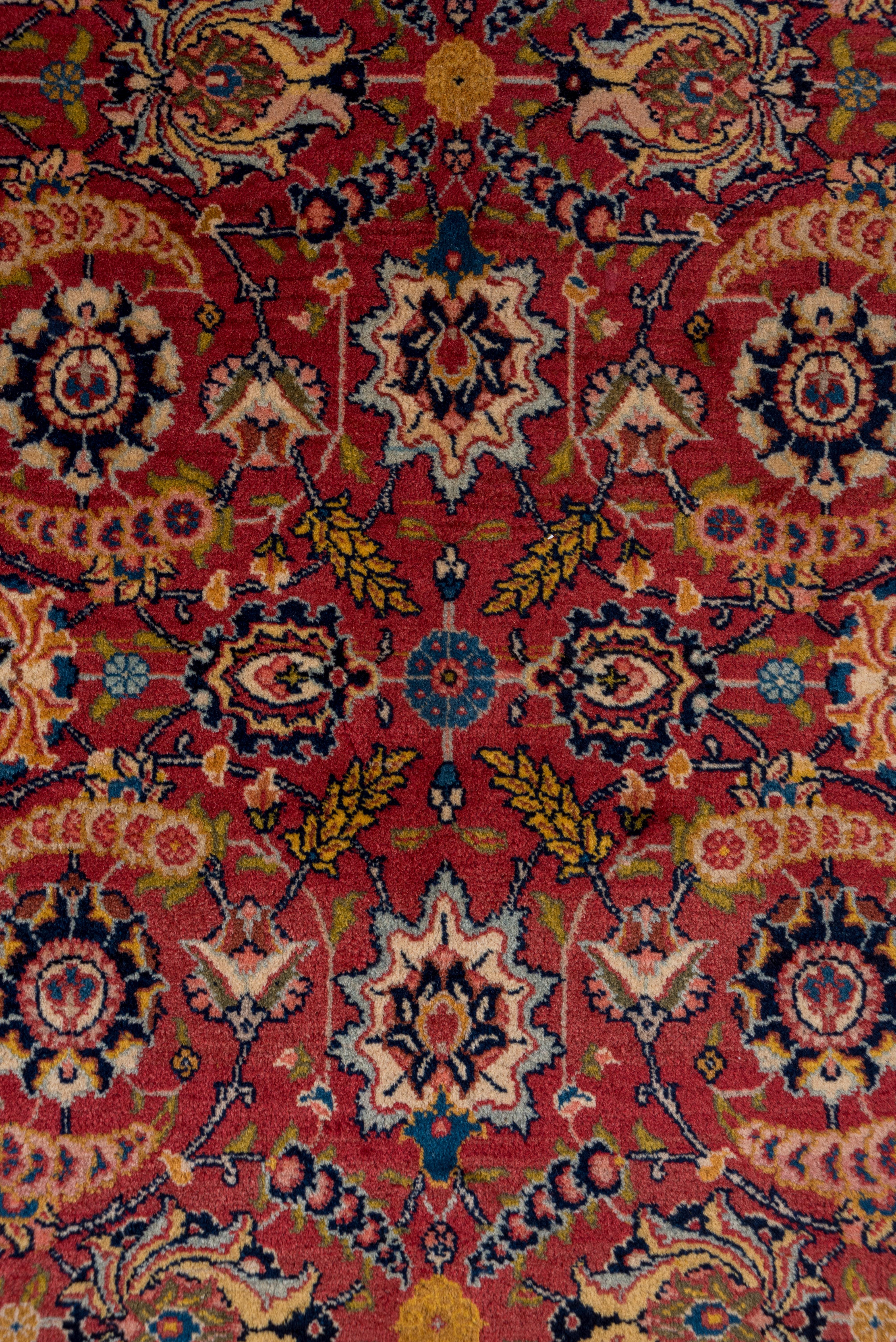 Mid-20th Century 1930s Fine Antique Persian Tabriz Rug, All-Over Red Field, Yellow & Navy Accents