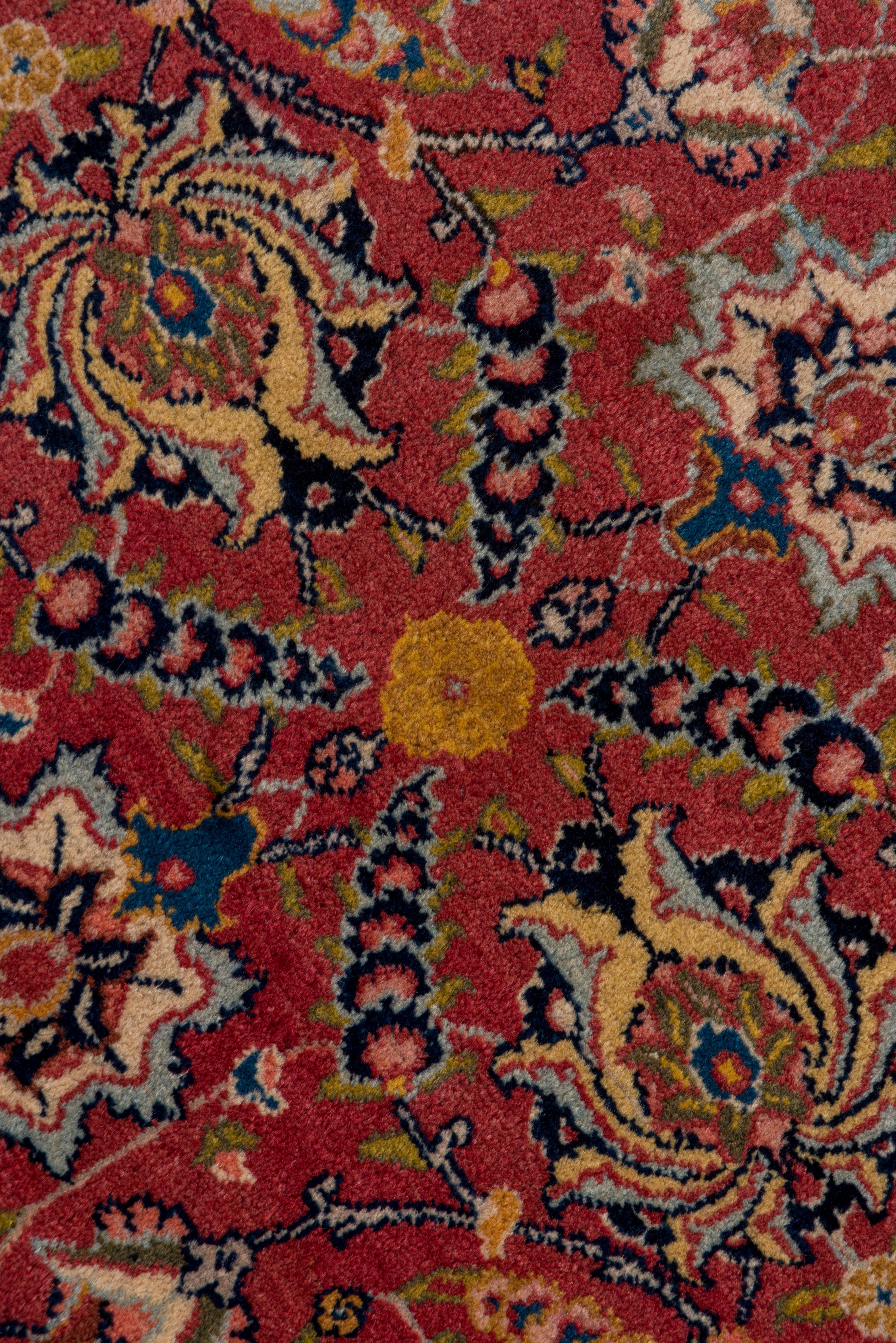 Wool 1930s Fine Antique Persian Tabriz Rug, All-Over Red Field, Yellow & Navy Accents