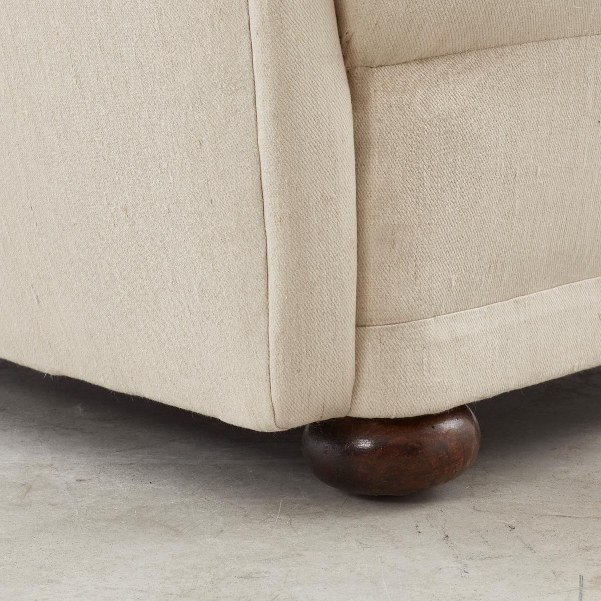 Upholstered Art Deco armchair in linen, Finland 1930s. 1