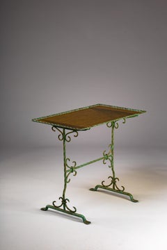 1930s Finnish Wrought Iron Side Table with yellow glass top