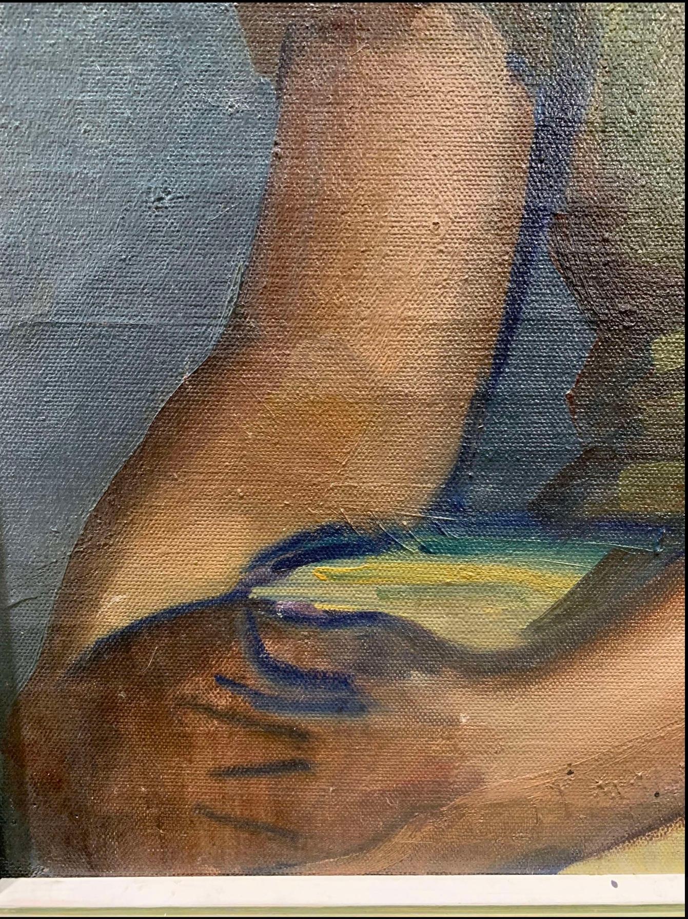 Art Deco 1930s Finnish ‘young woman in a yellow dress’ oil on canvas artist Llmari Aalto For Sale
