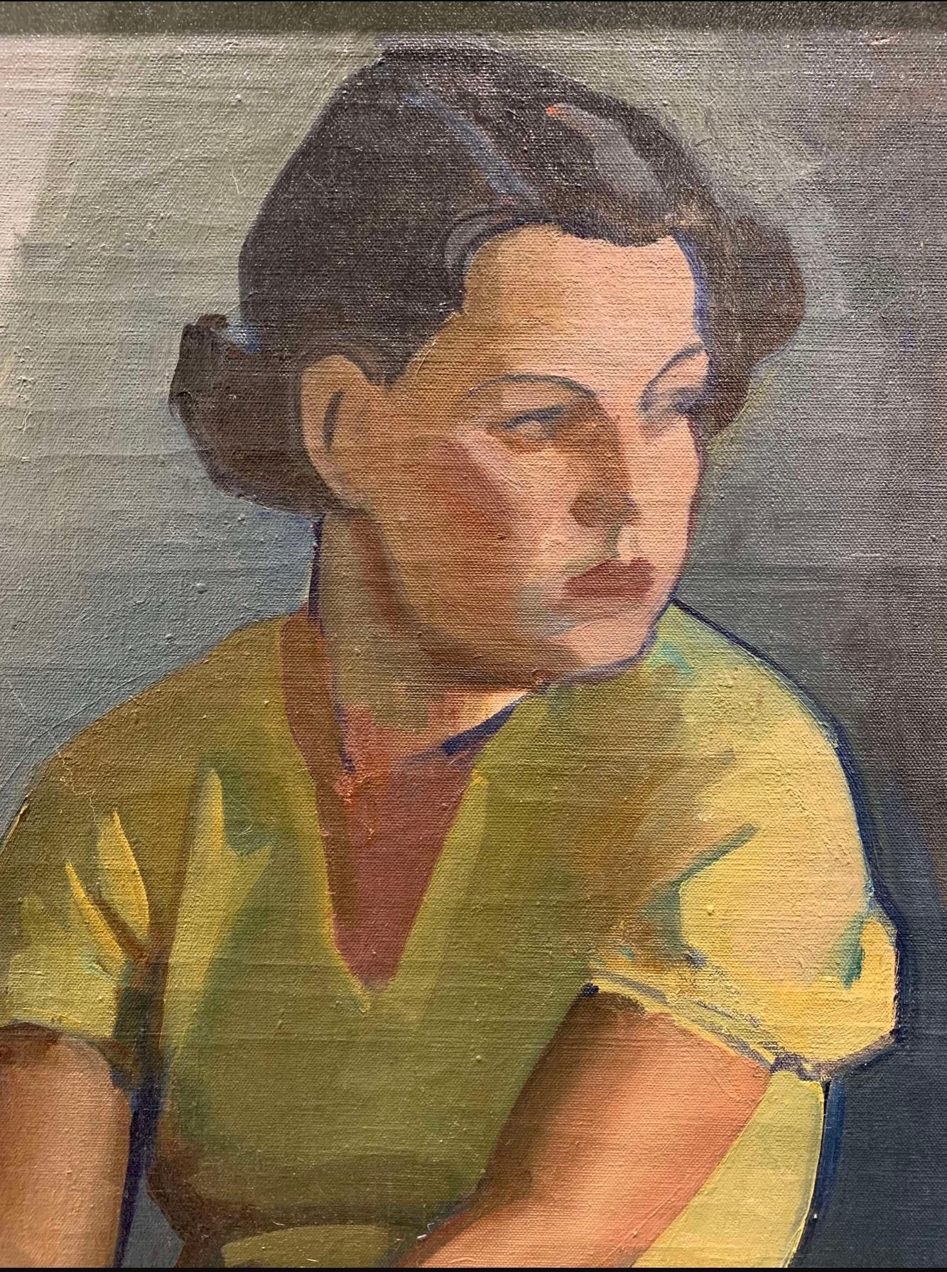 Mid-20th Century 1930s Finnish ‘young woman in a yellow dress’ oil on canvas artist Llmari Aalto For Sale