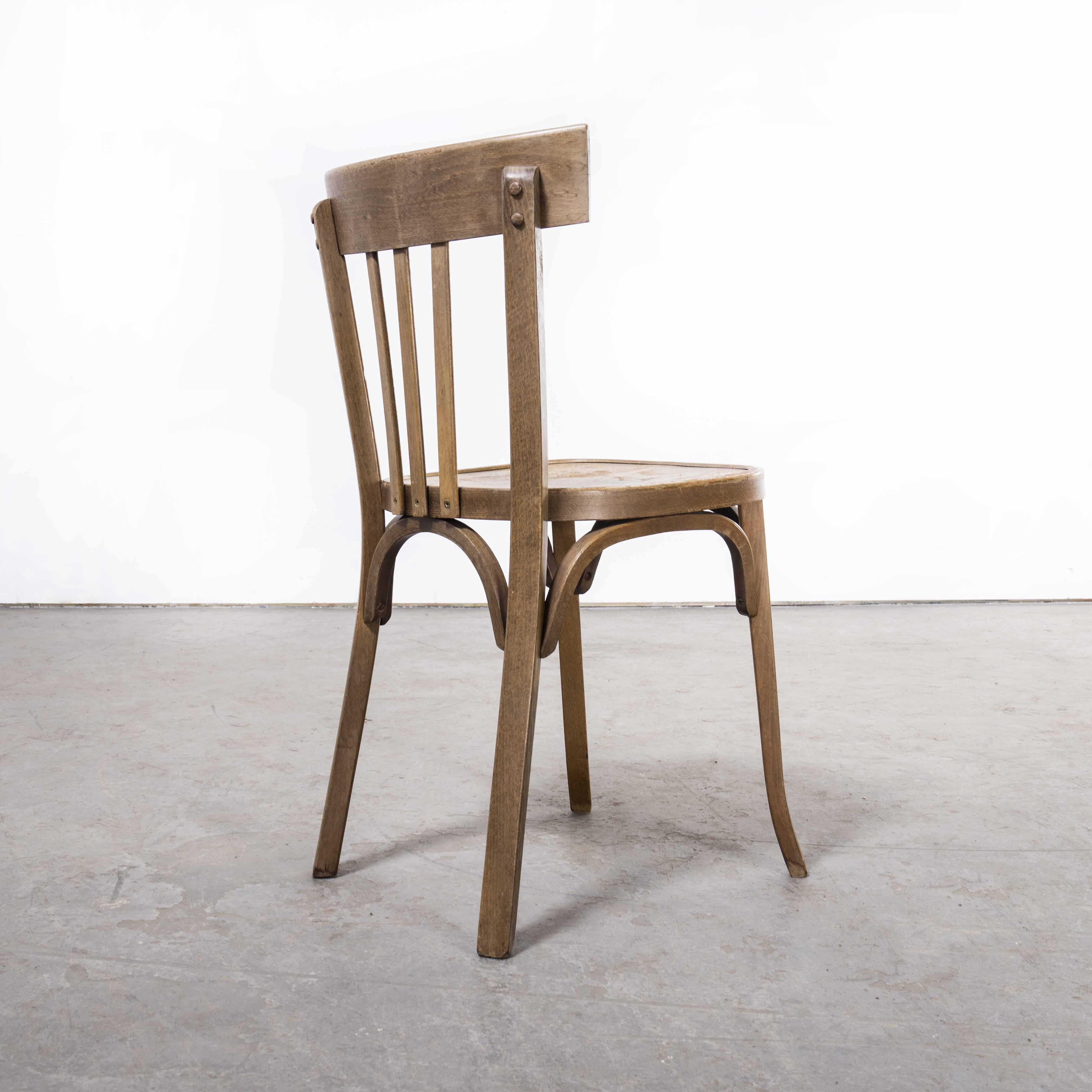 1930’s Fischel French bentwood saddle back dining chairs – set of ten
1930’s Fischel French bentwood saddle back dining chairs – set of ten. The process of steam bending beech to create elegant chairs was discovered and developed by Thonet, but