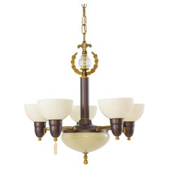 1930
s Five light Art Deco Custard Glass Chandelier