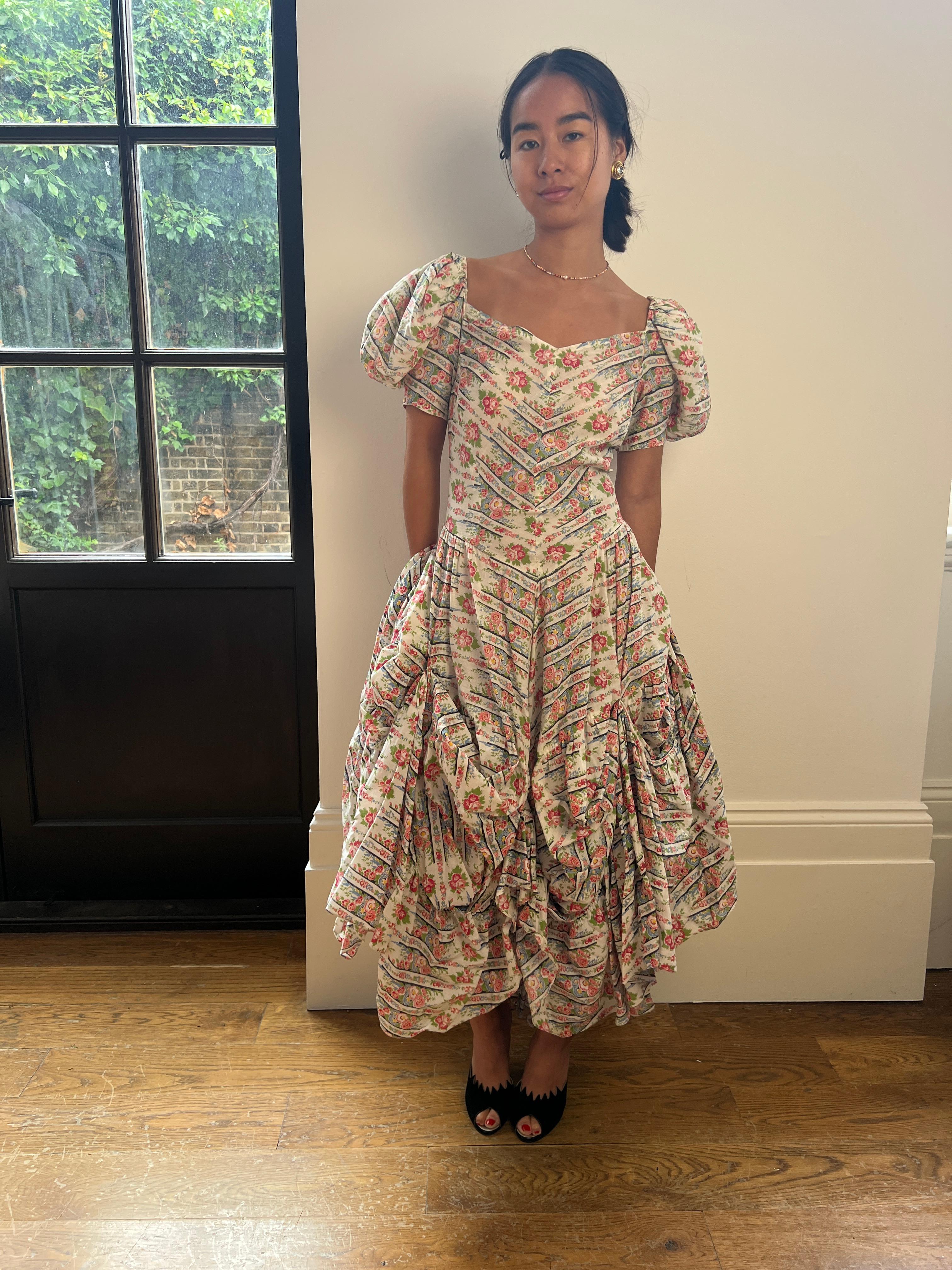 1930s Floral Cotton Polynesian Style Dress For Sale 3