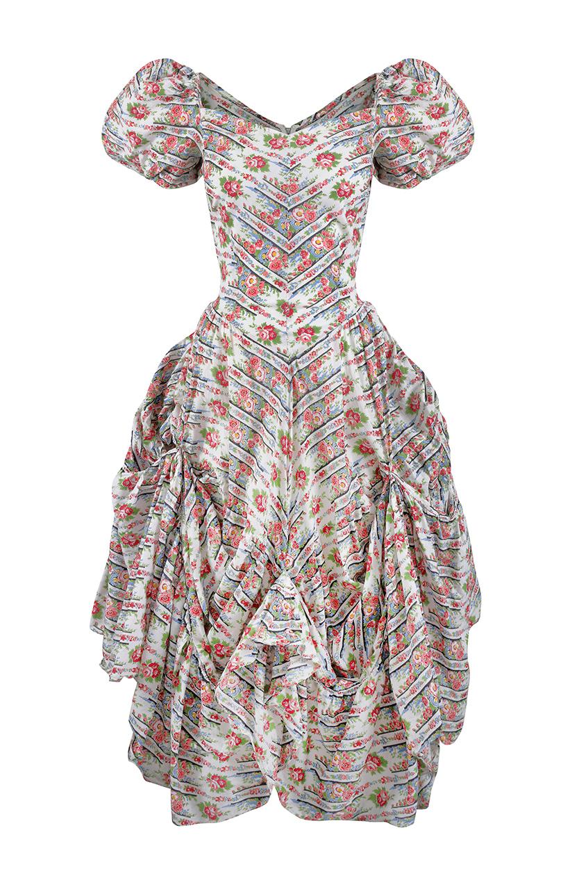 1930s Floral Cotton Polynesian Style Dress For Sale