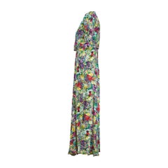 Robe longue en crêpe floral des années 1930 avec veste courte