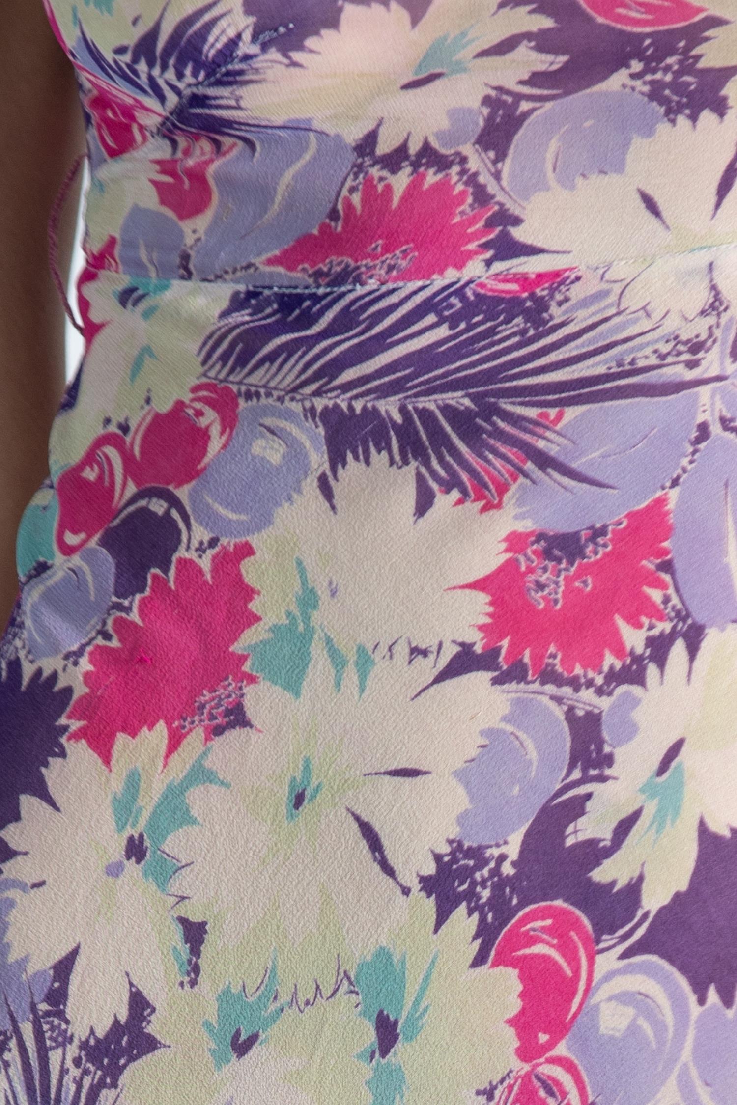 1930S Floral Print Bias Cut Silk Chiffon Maxi Dress For Sale 5