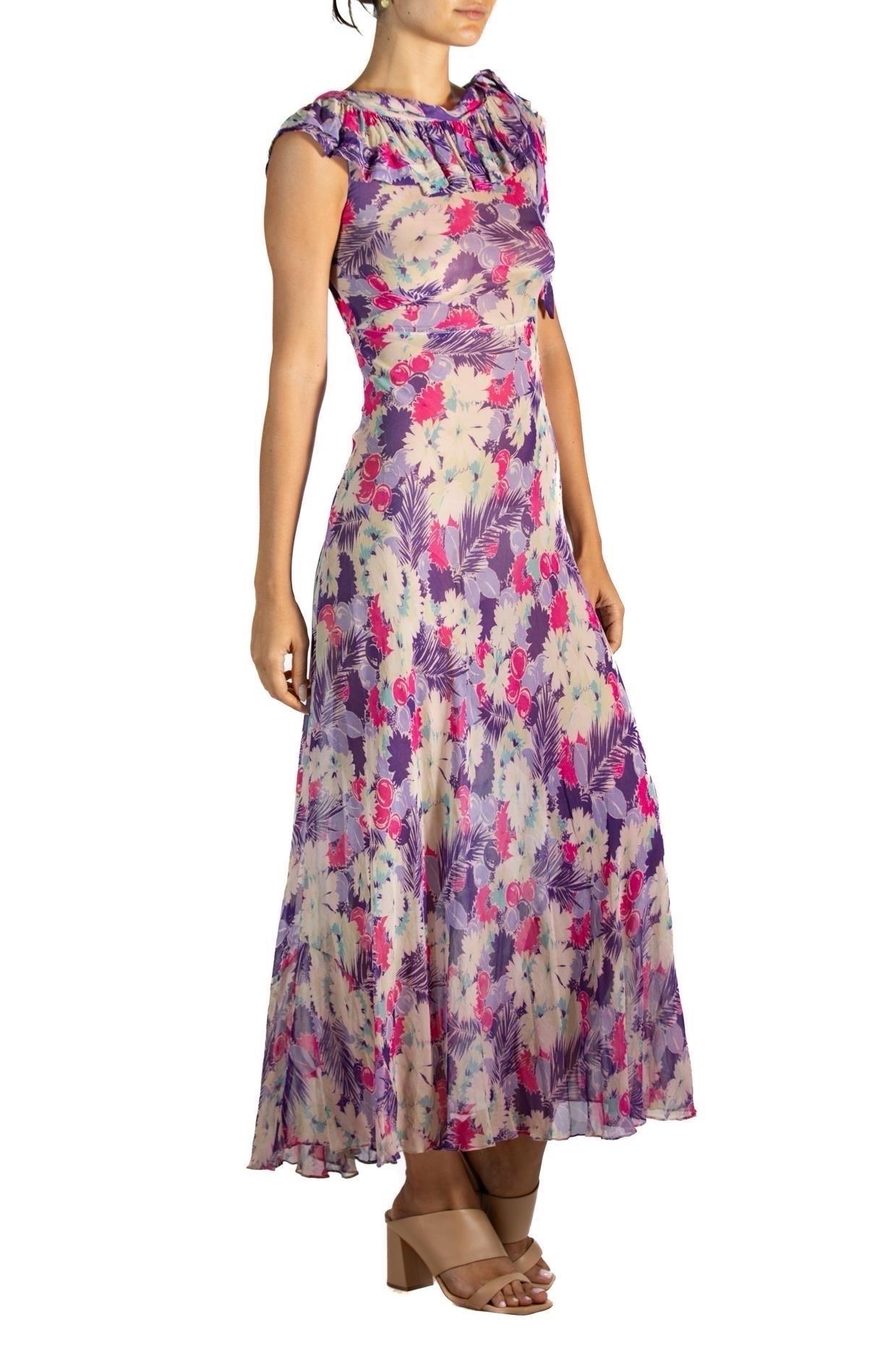 1930S Floral Print Bias Cut Silk Chiffon Maxi Dress For Sale 3