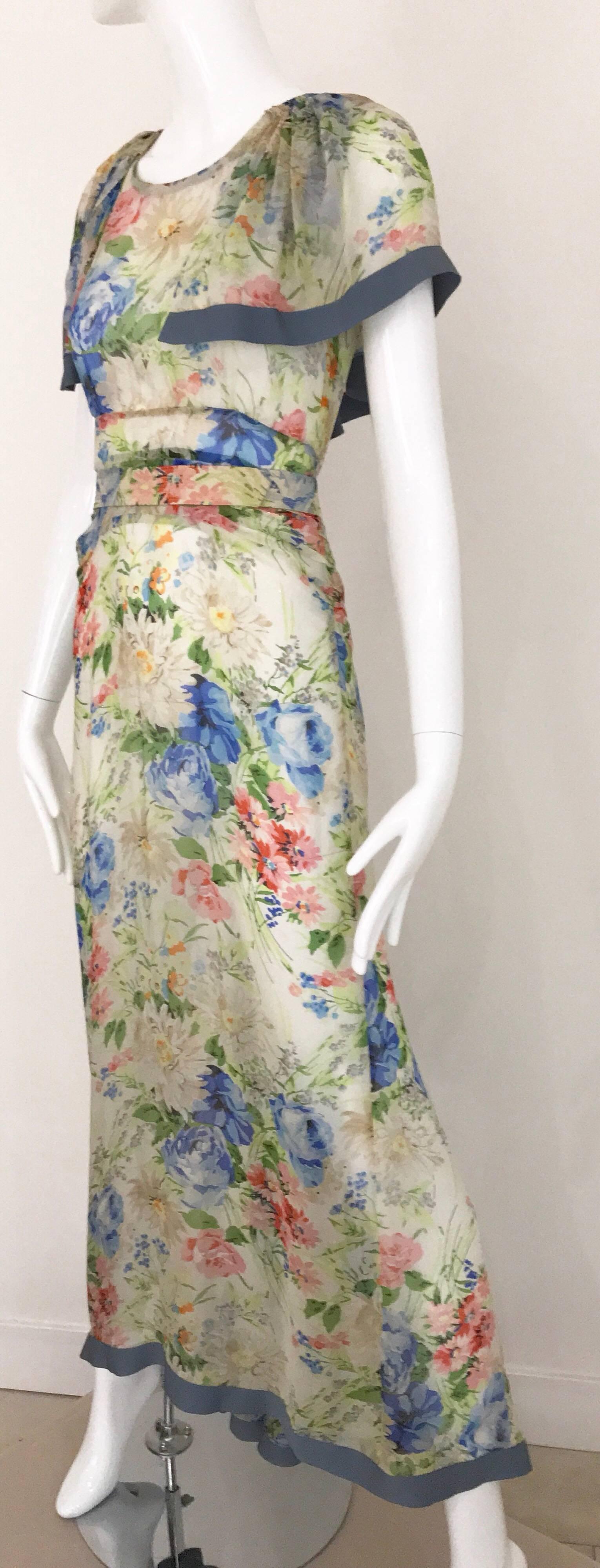 1930s Floral Print Silk Dress In Good Condition In Beverly Hills, CA