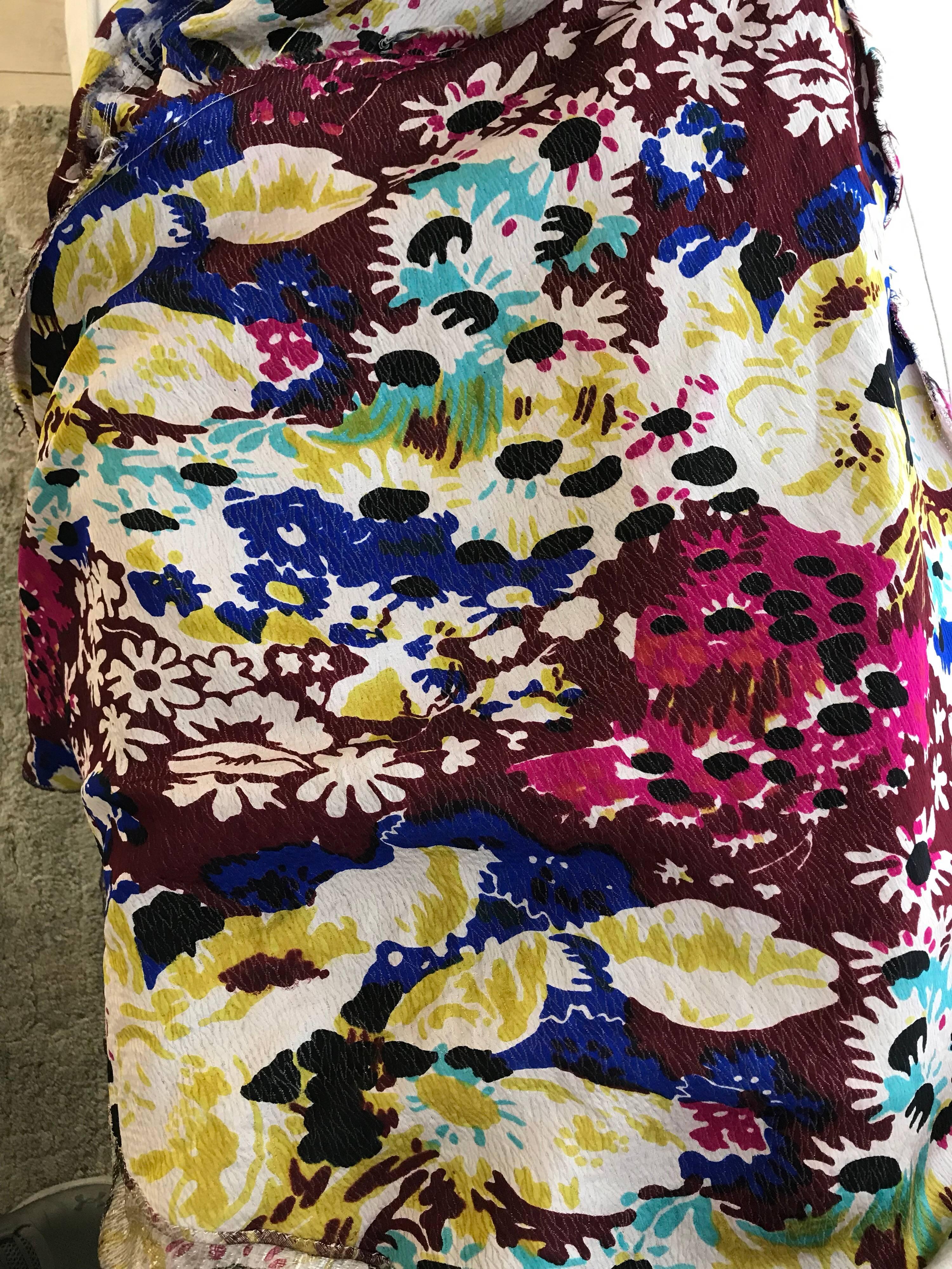 Vestido de cóctel de día de seda lamé con estampado floral de los años 30 en venta 1