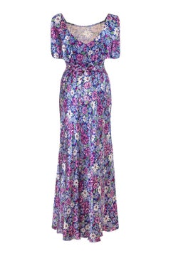 1930s Floral Satin Maxi Dress