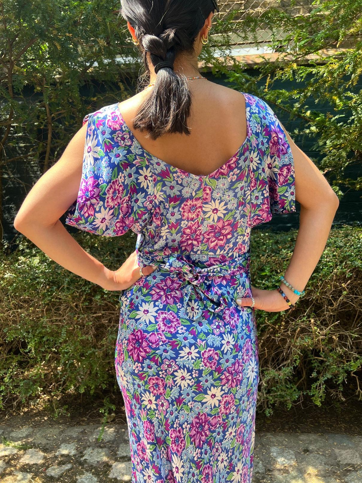 1930s Floral Satin Maxi Dress For Sale 3