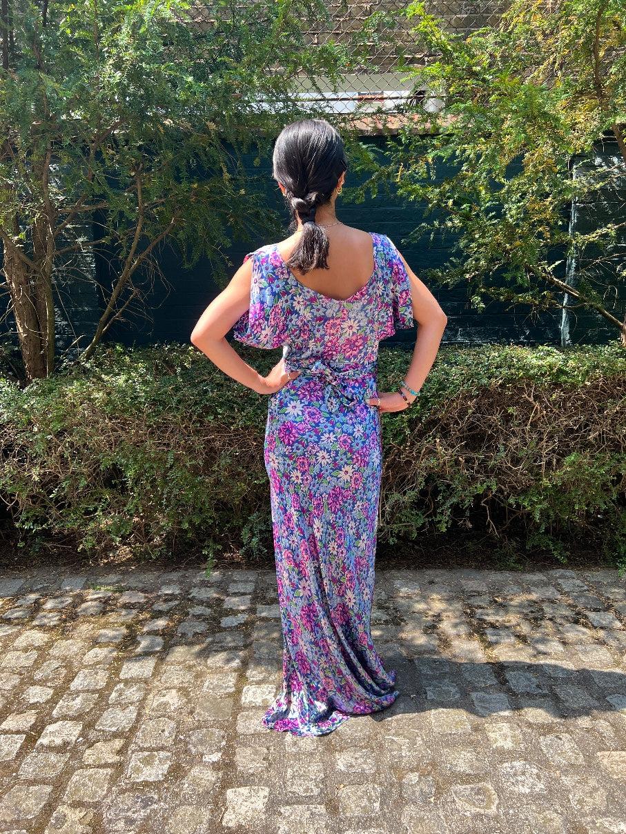 1930s Floral Satin Maxi Dress For Sale 4