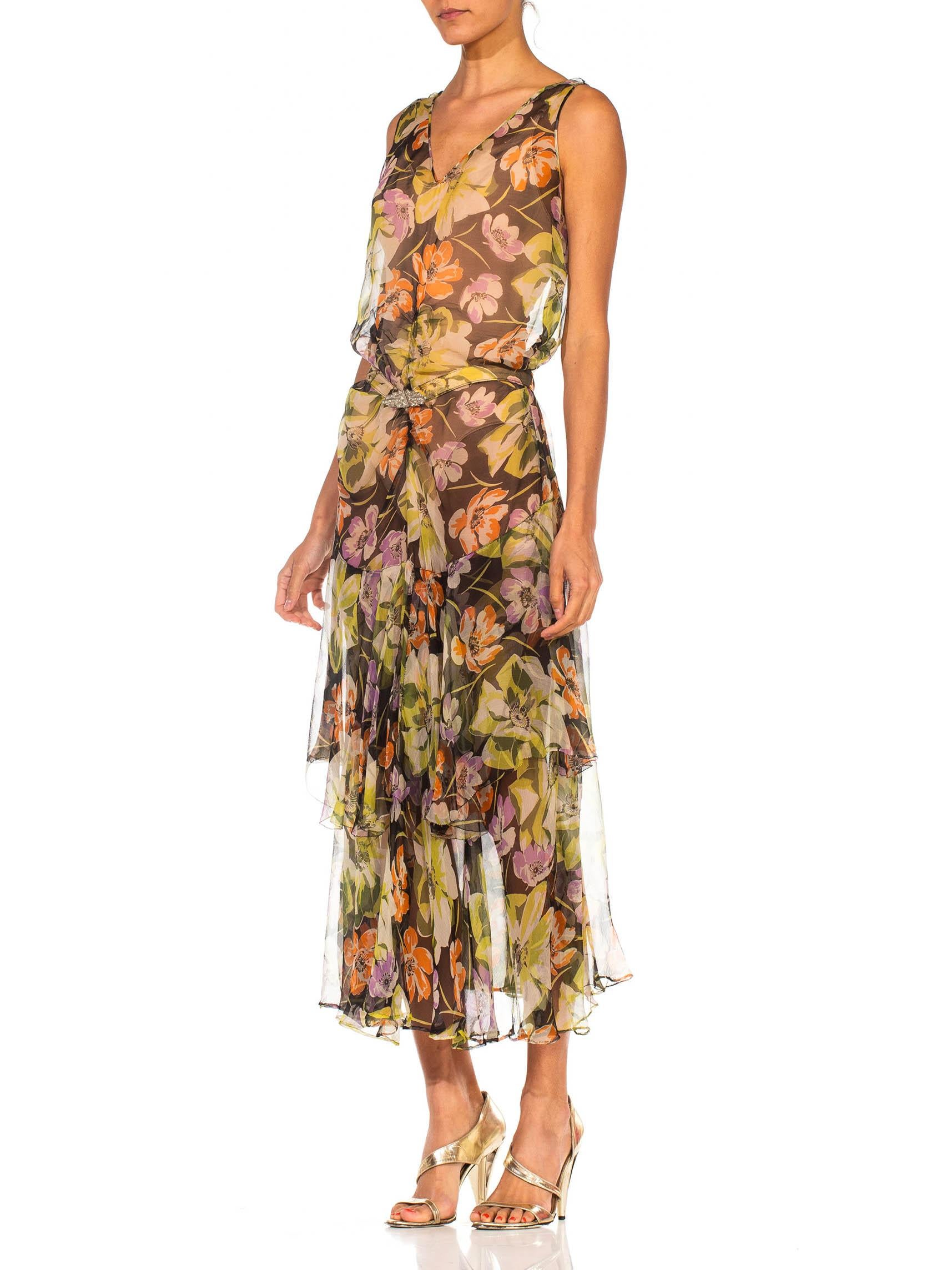 1930S Floral Silk Chiffon Dress In Excellent Condition In New York, NY