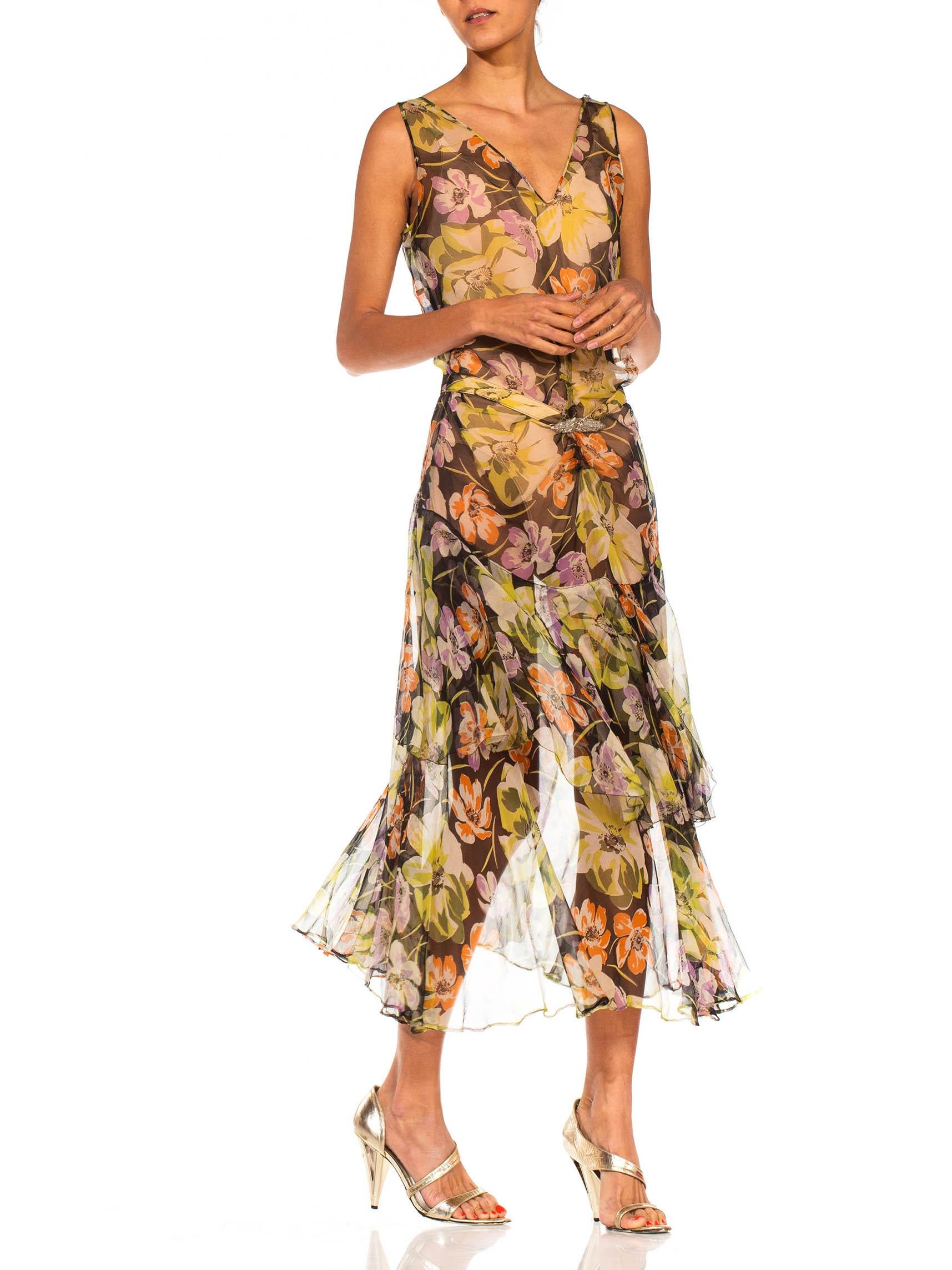 Women's 1930S Floral Silk Chiffon Dress