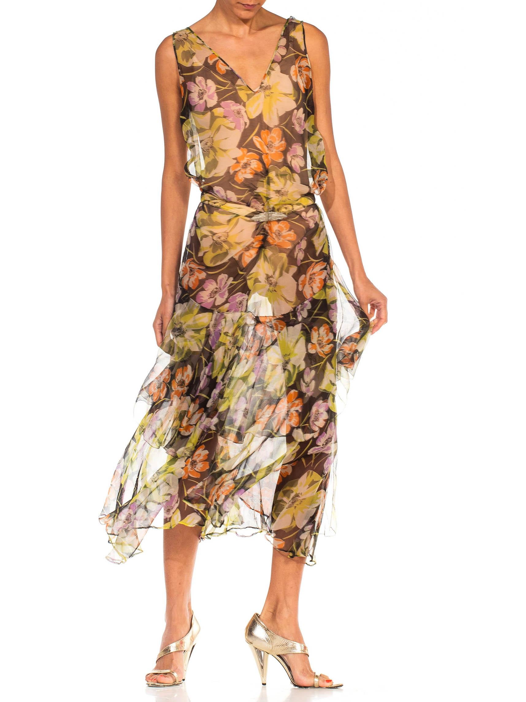 1930S Floral Silk Chiffon Dress 2