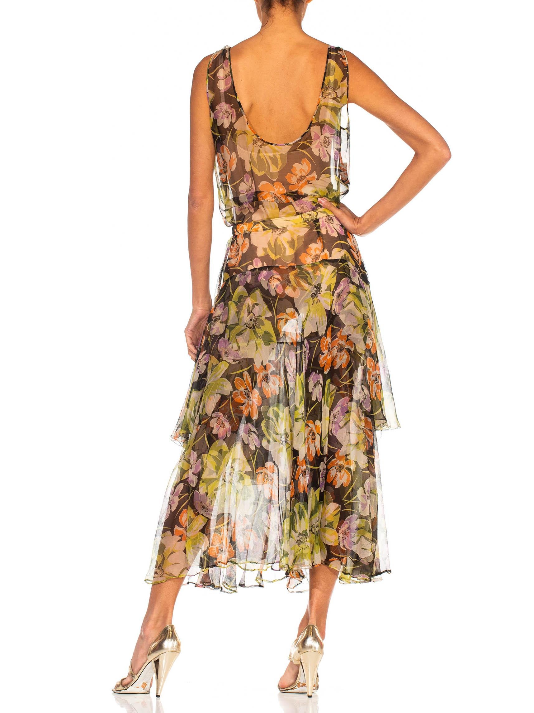 1930S Floral Silk Chiffon Dress 3