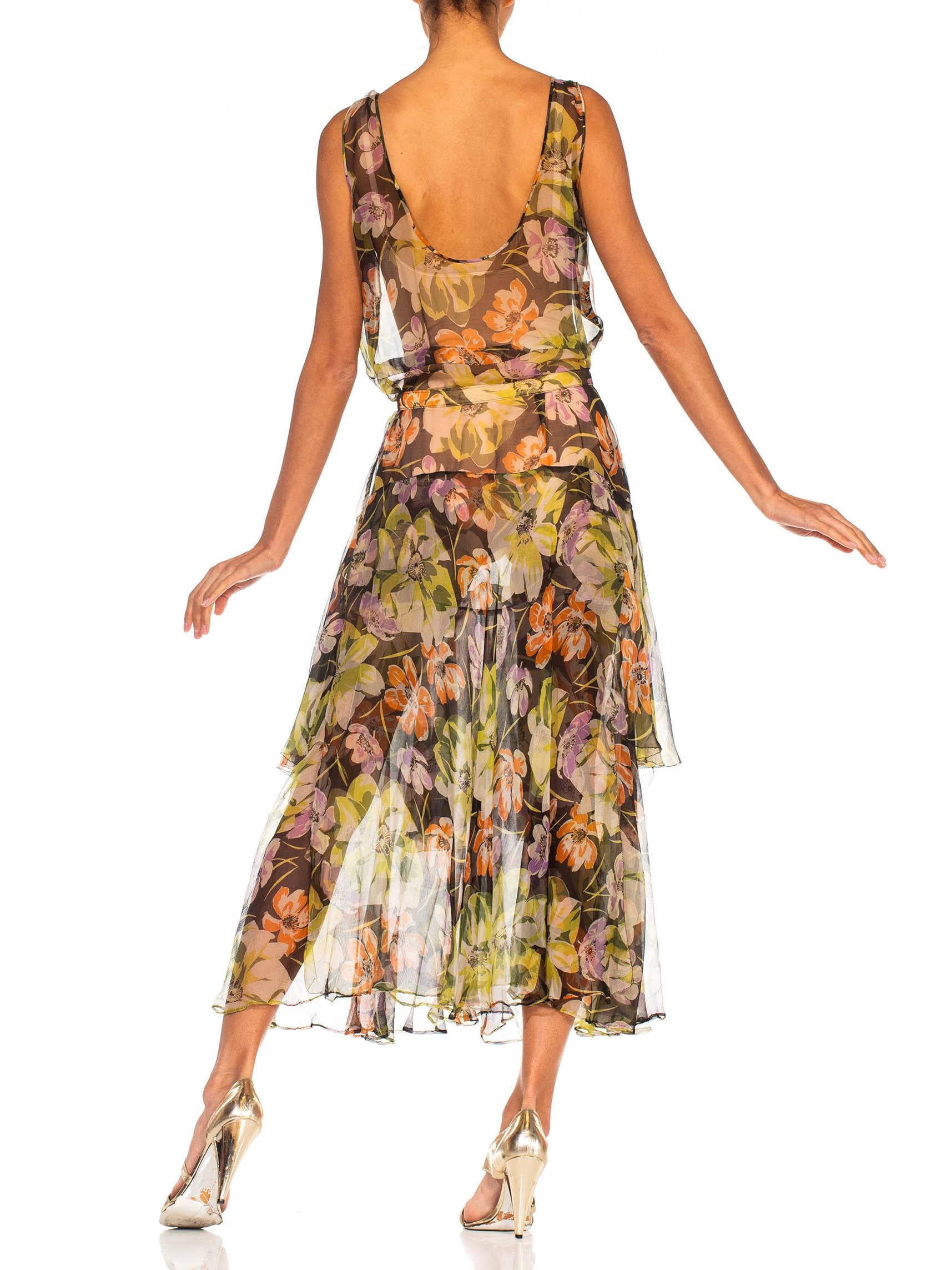 1930S Floral Silk Chiffon Dress 4