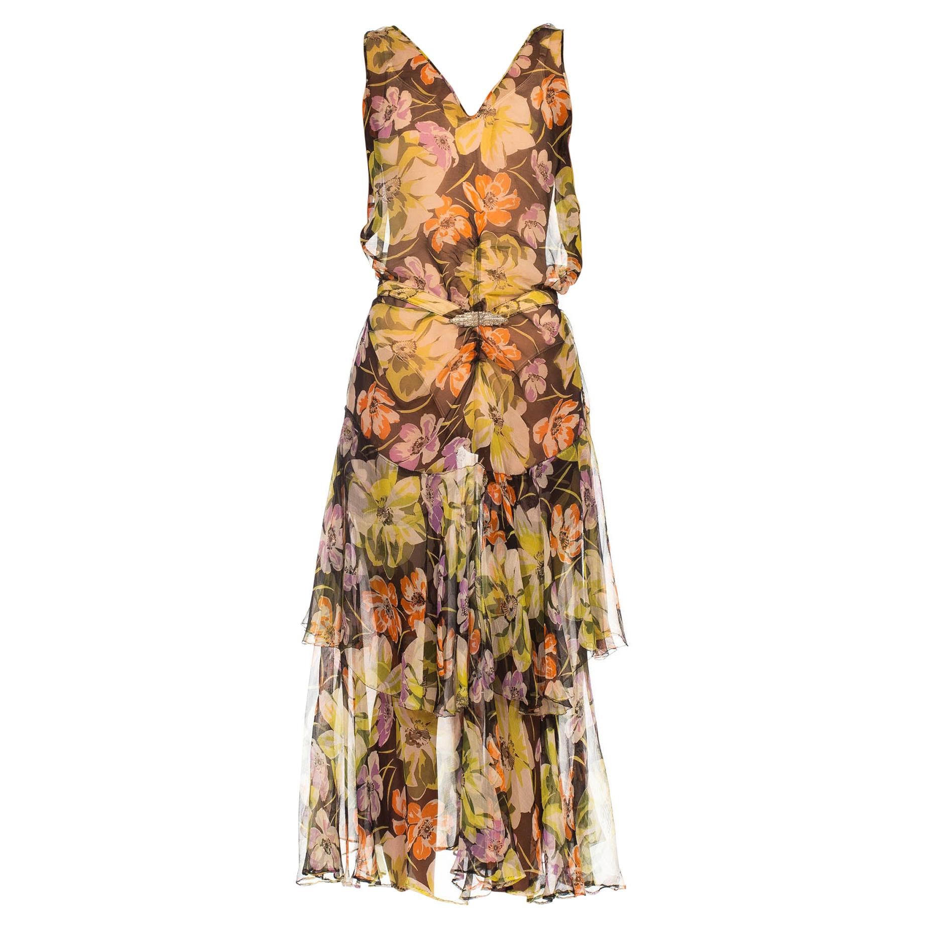 1930S Floral Silk Chiffon Dress