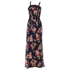 1930s Floral Silk 
Cotton Net Gown