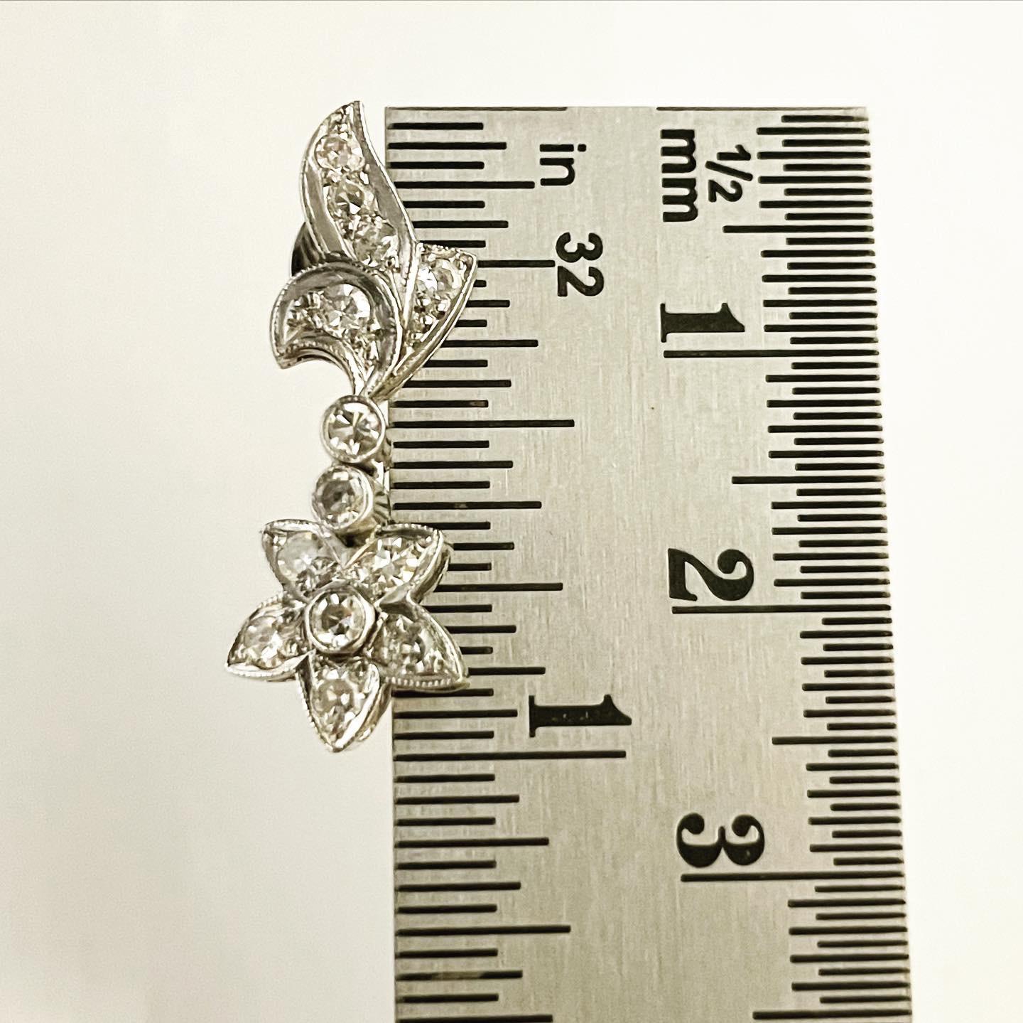 1930s, Flowers Diamond Palladium Drop Stud Earrings 1