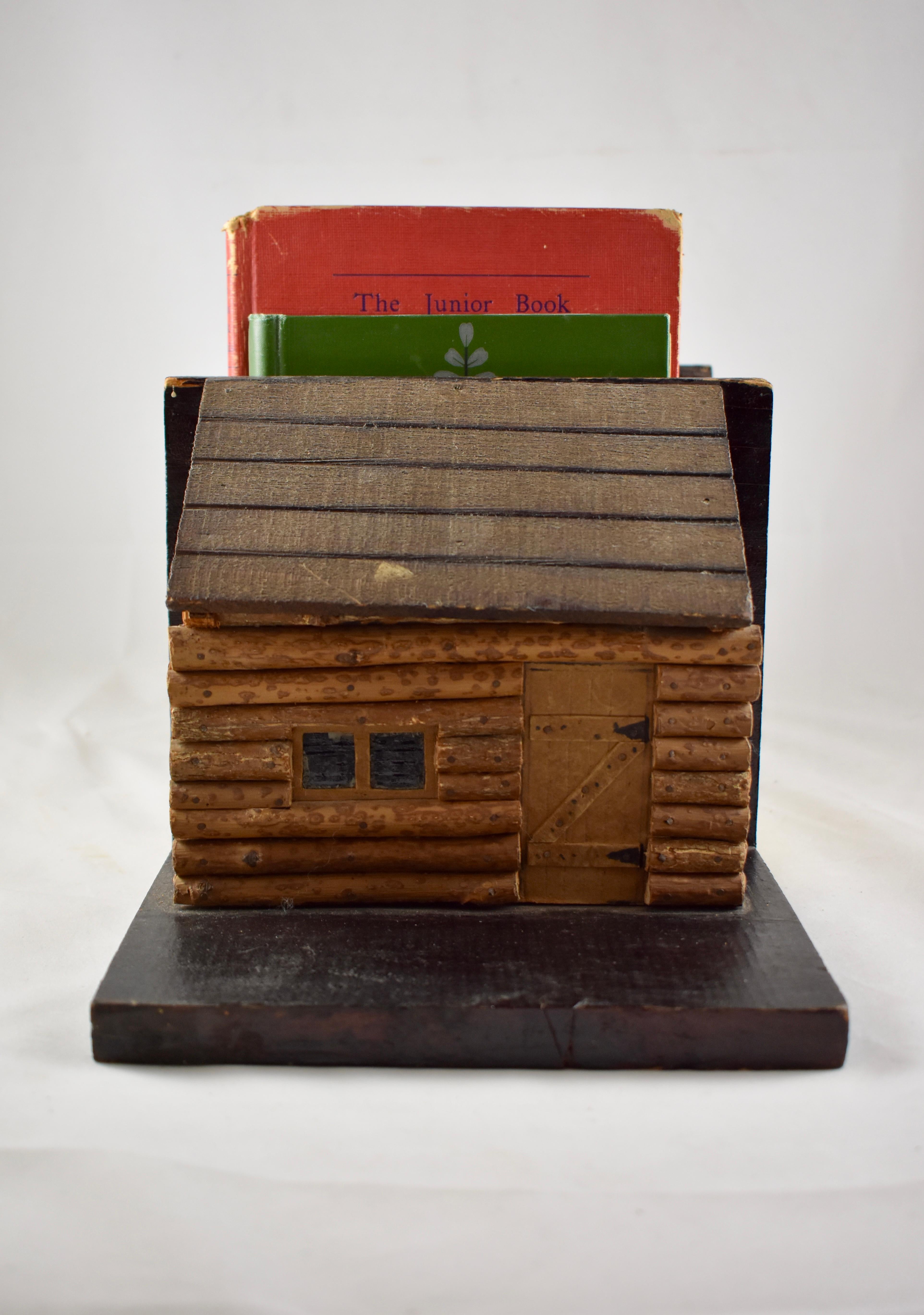 American 1930s Folk Art Log Cabin Bookends, a Pair