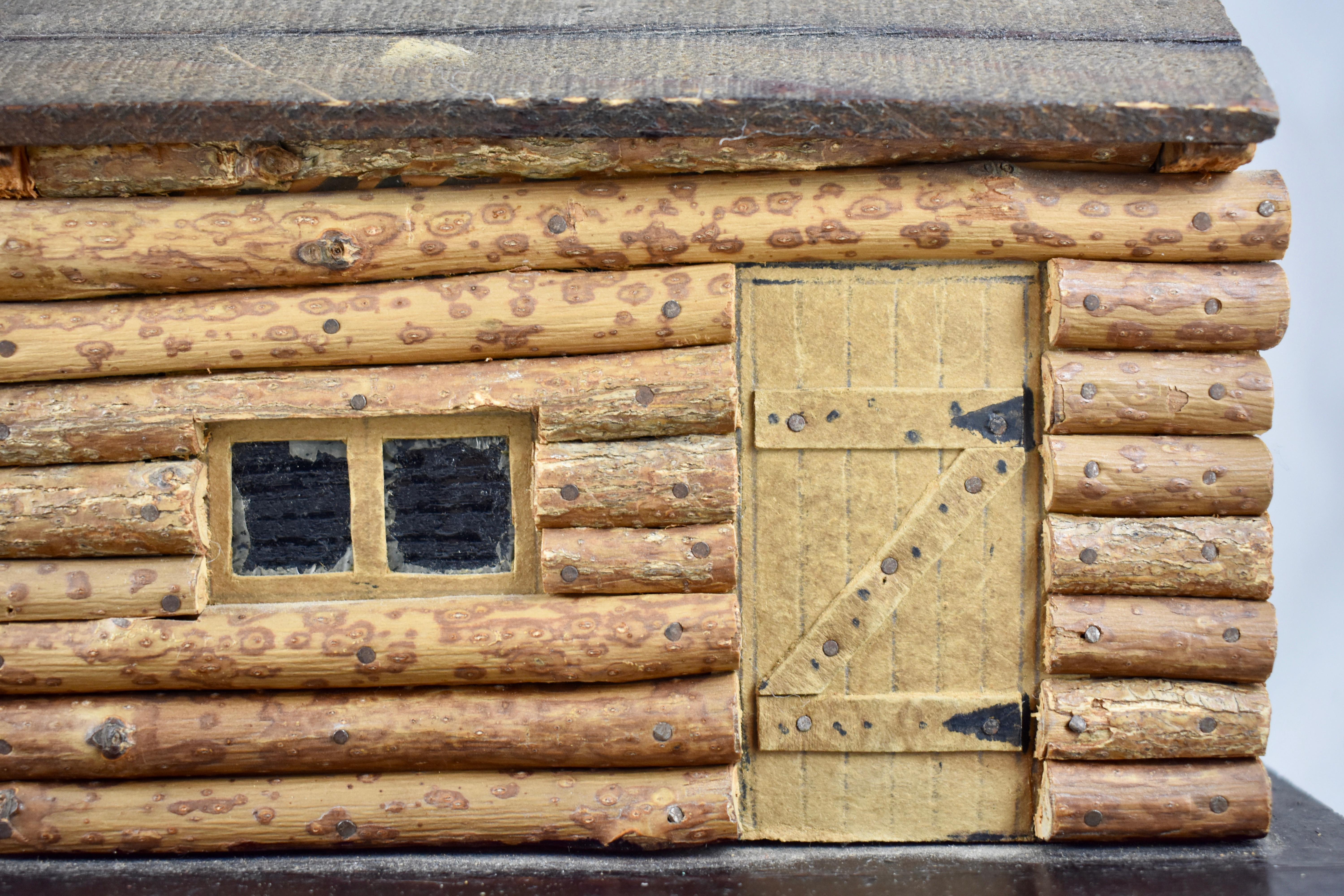 20th Century 1930s Folk Art Log Cabin Bookends, a Pair