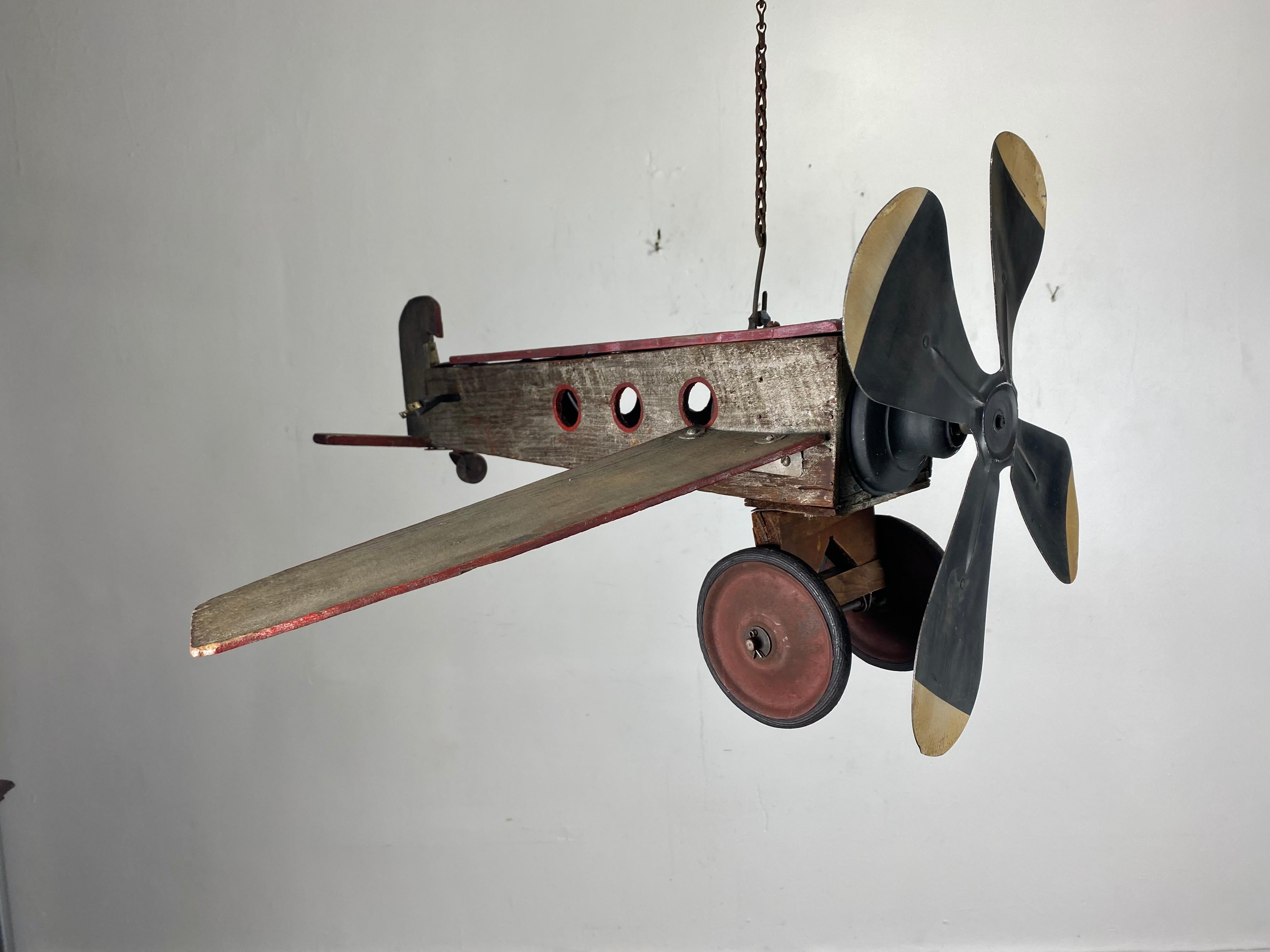 American 1930s Folk Art, Wood and Metal Airplane / Fan For Sale