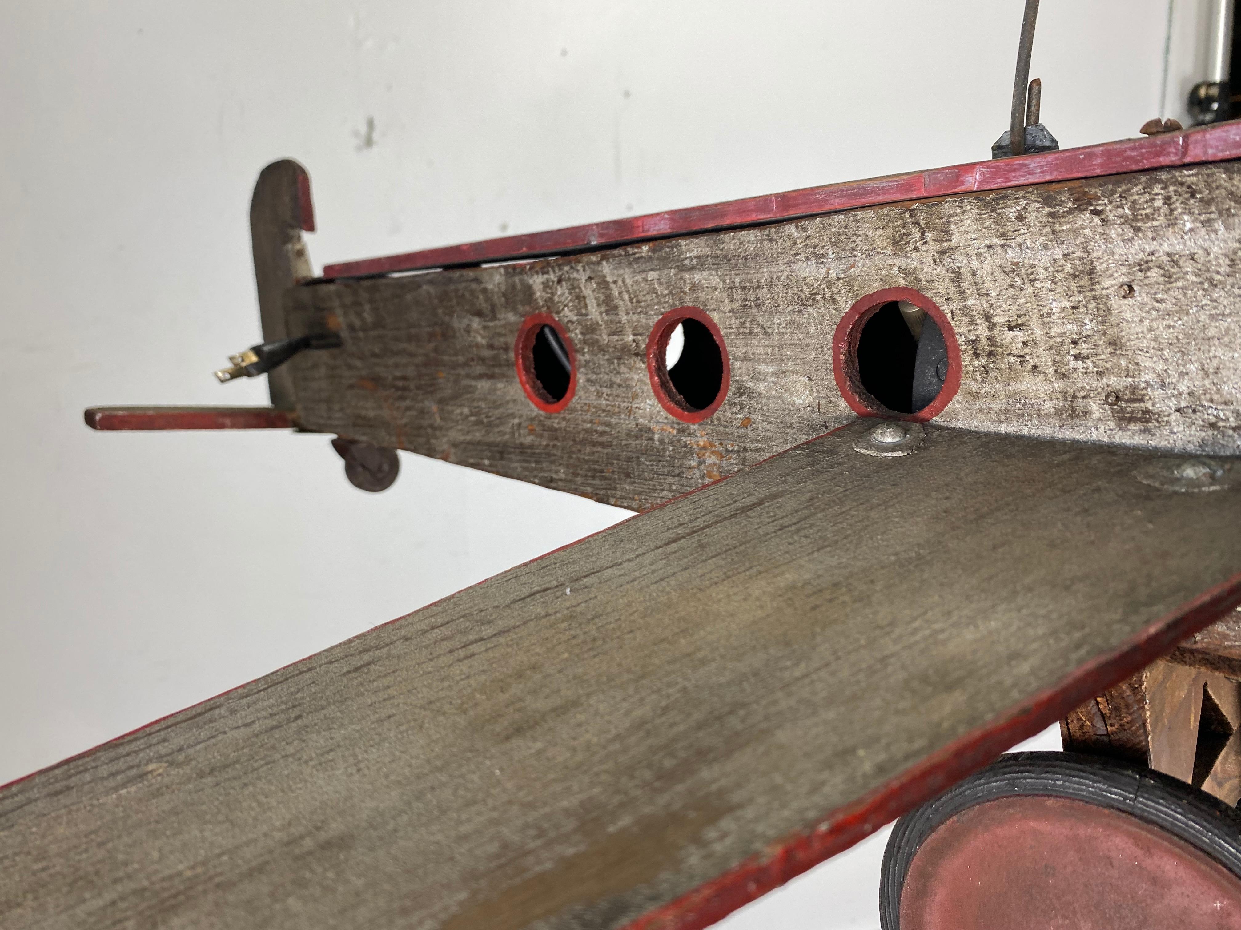 Hand-Crafted 1930s Folk Art, Wood and Metal Airplane / Fan For Sale
