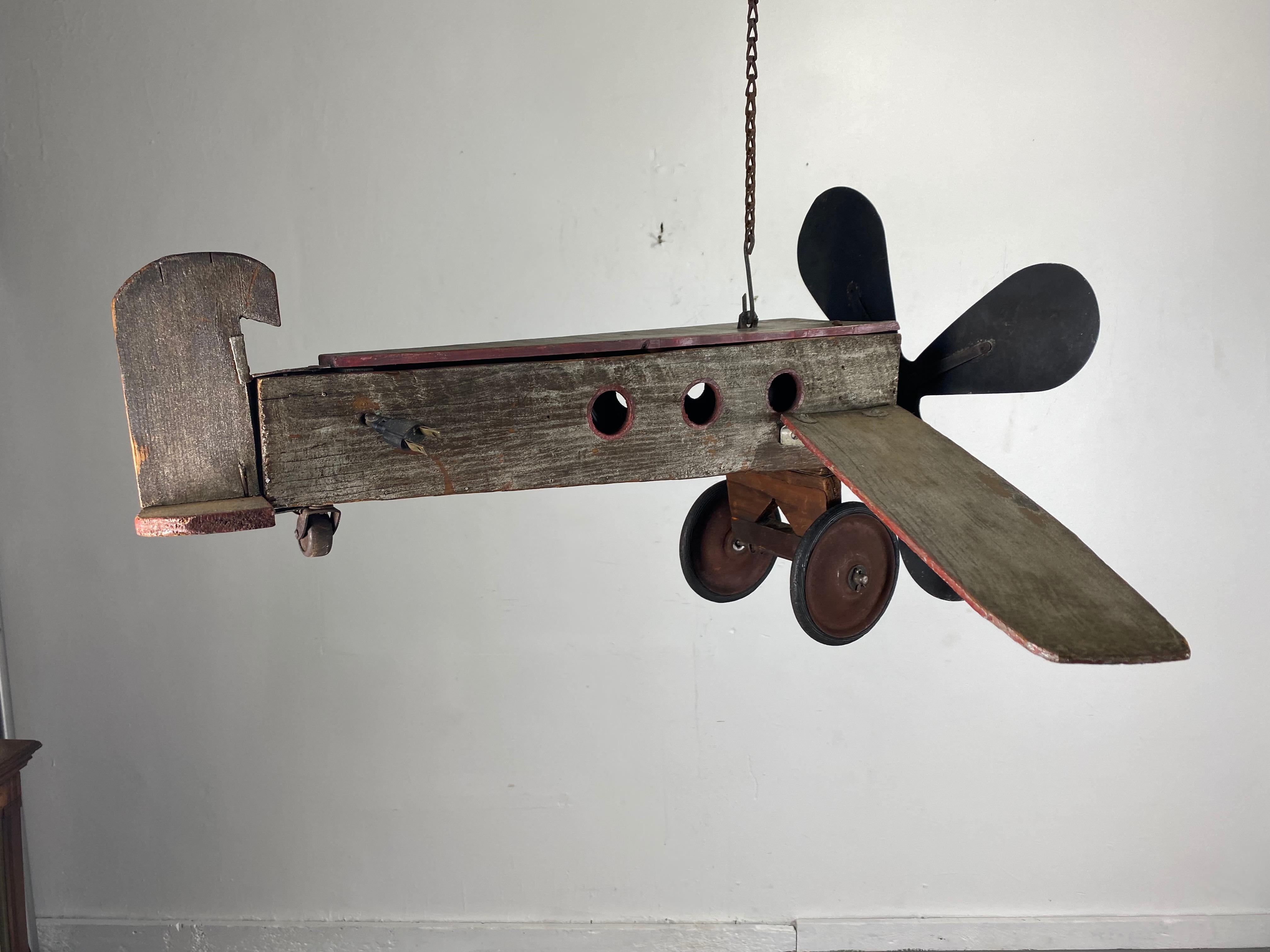 1930s Folk Art, Wood and Metal Airplane / Fan In Good Condition For Sale In Buffalo, NY