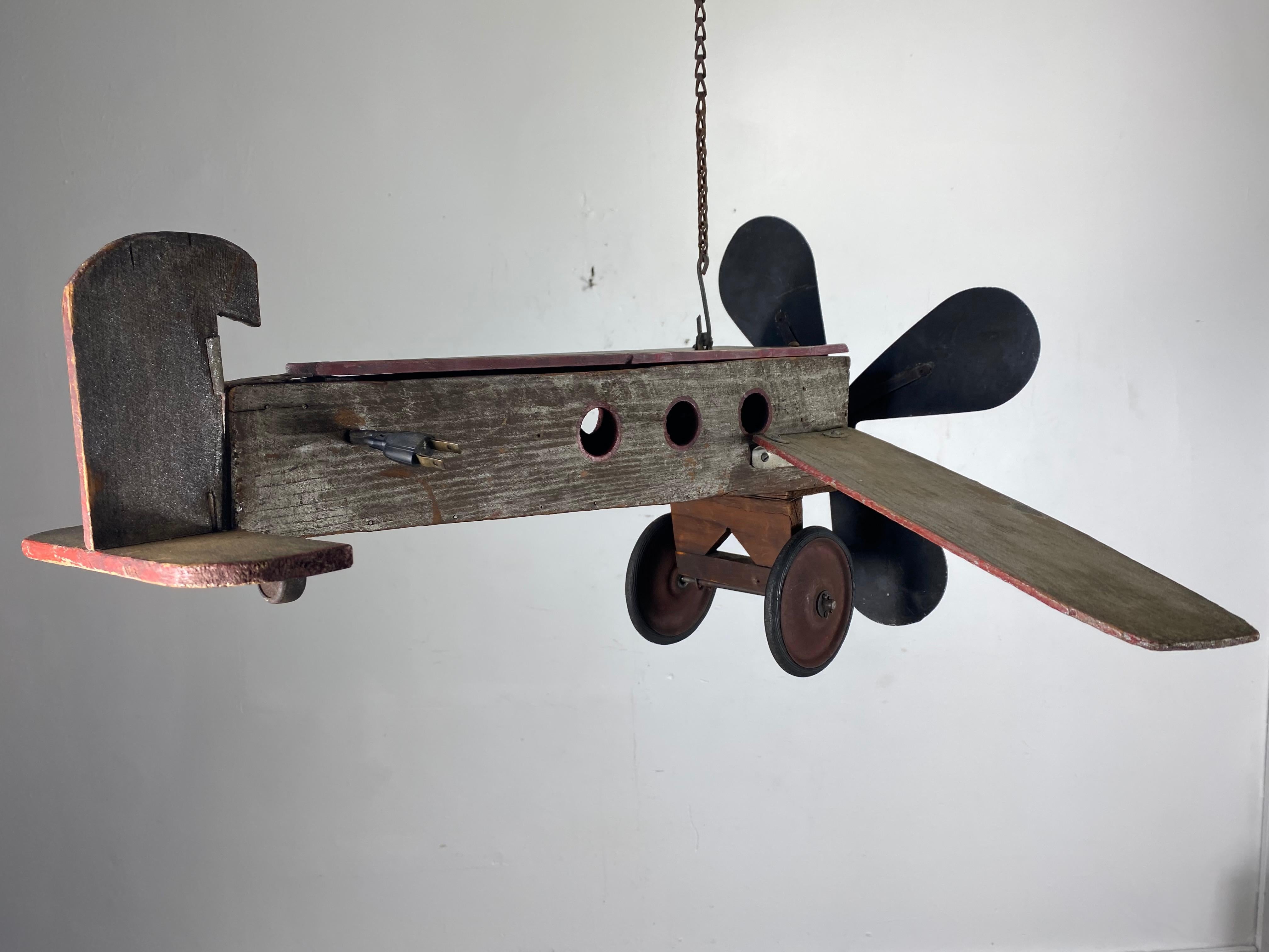 Mid-20th Century 1930s Folk Art, Wood and Metal Airplane / Fan For Sale