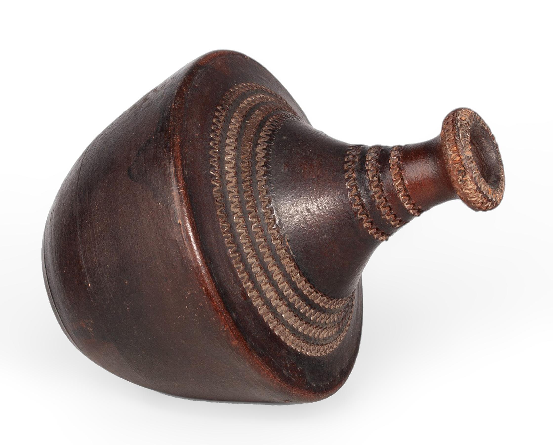 1930s Folk Ceramic Vase with Incised Decorative Patterns by Jean Besnard, France In Good Condition For Sale In North Miami, FL