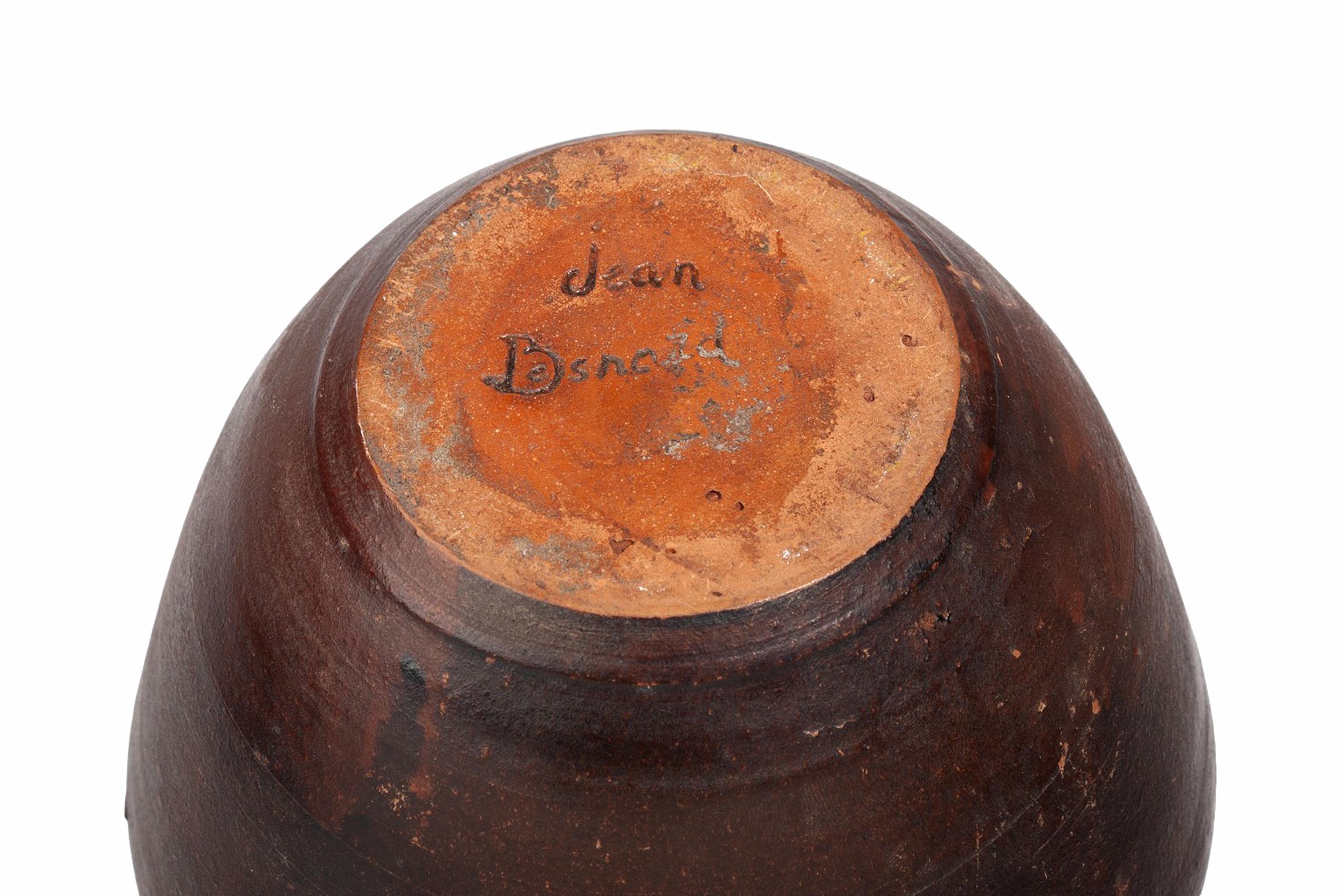 1930s Folk Ceramic Vase with Incised Decorative Patterns by Jean Besnard, France For Sale 2