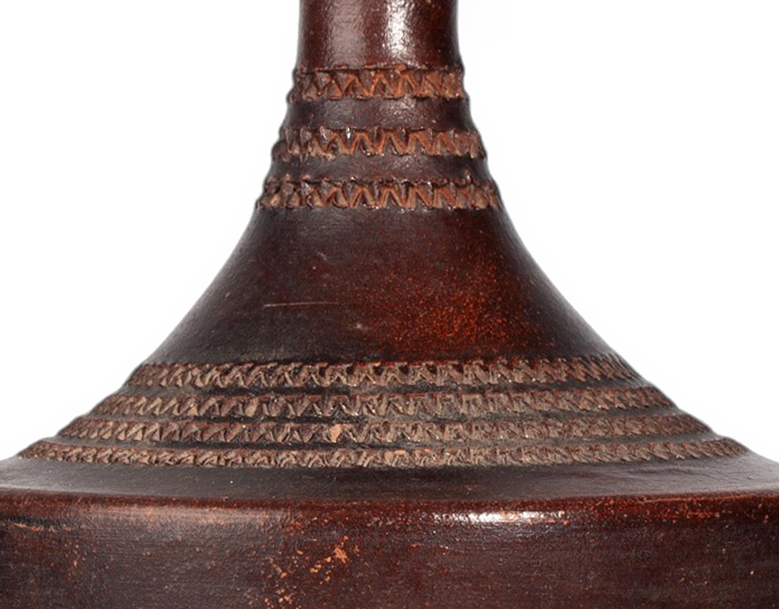 Mid-20th Century 1930s Folk Ceramic Vase with Incised Decorative Patterns by Jean Besnard, France For Sale
